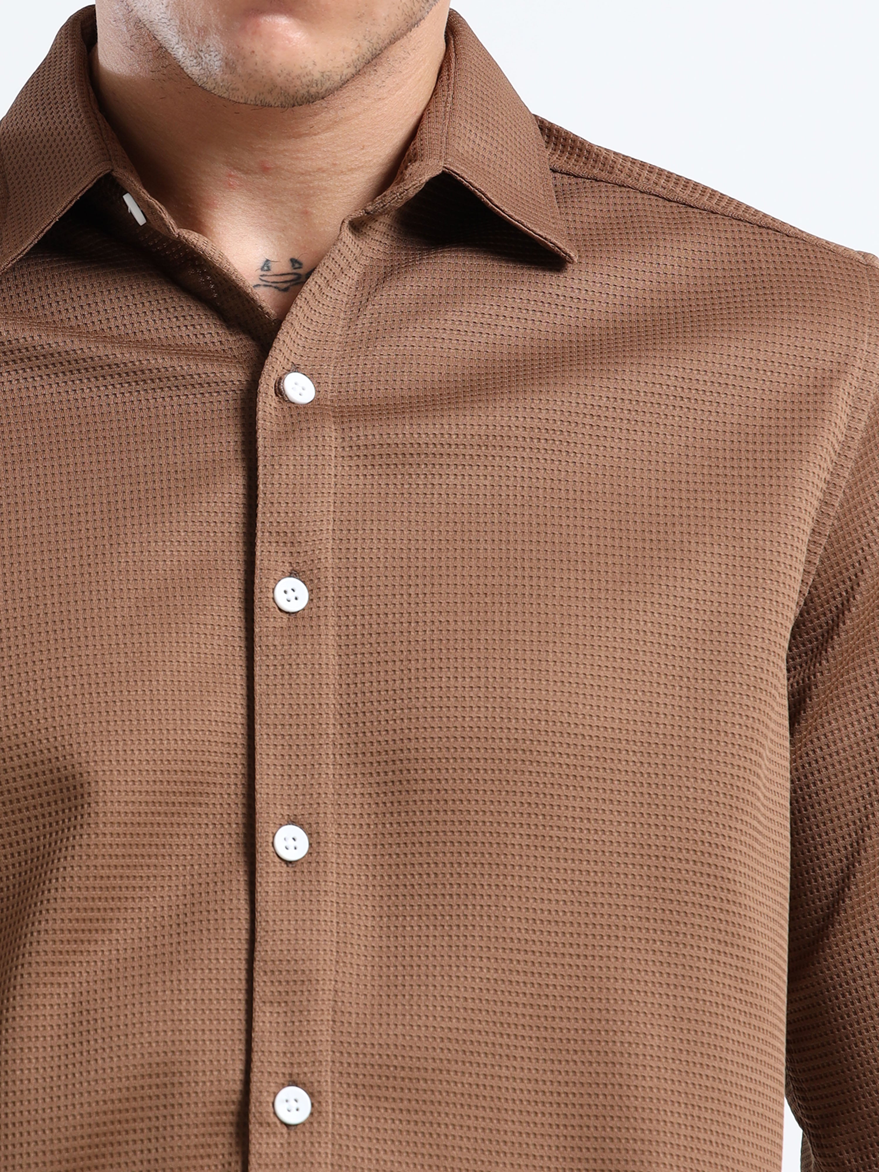 Men’s Brown Textured Micro-Pattern Shirt