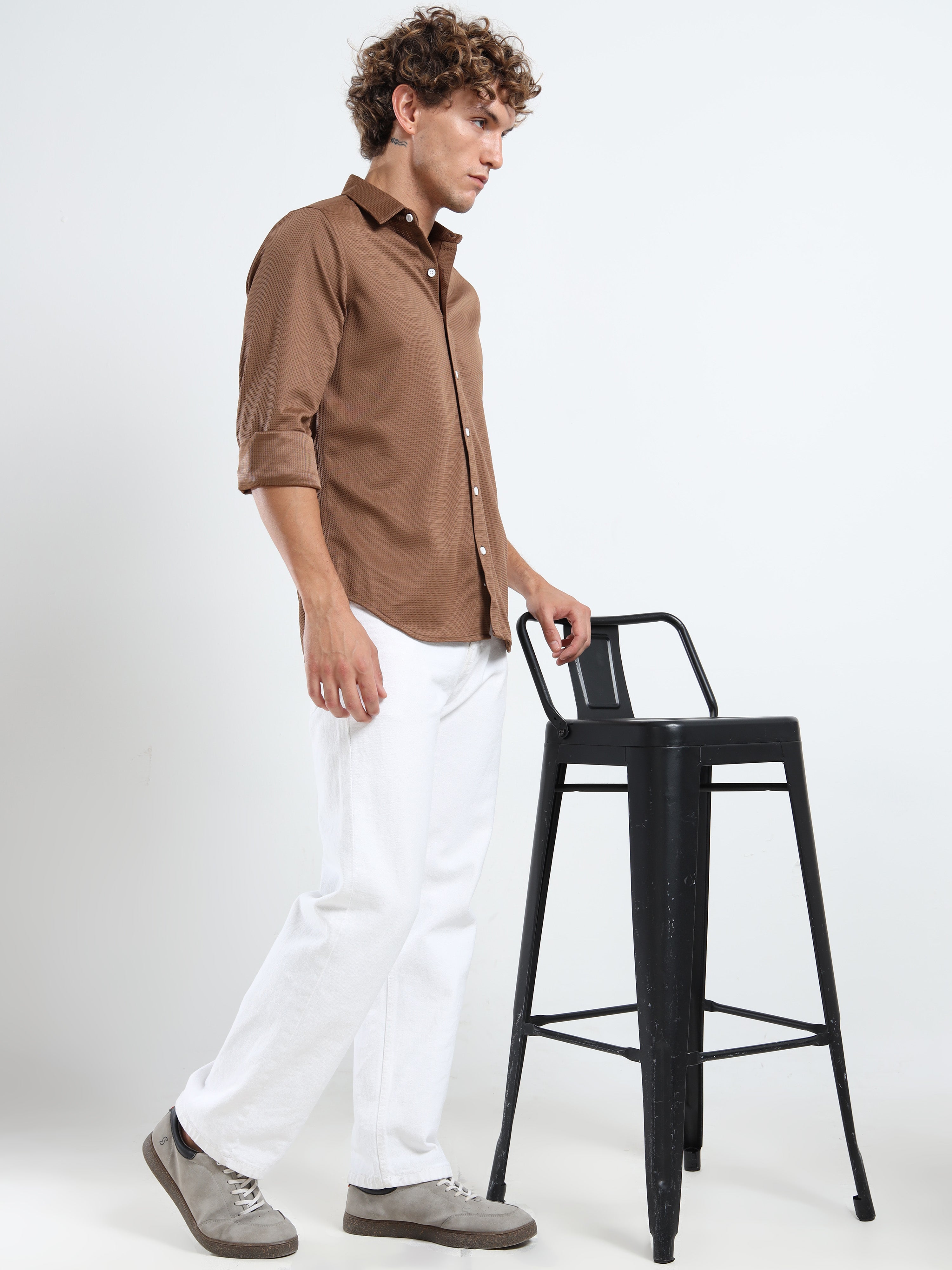 Men’s Brown Textured Micro-Pattern Shirt