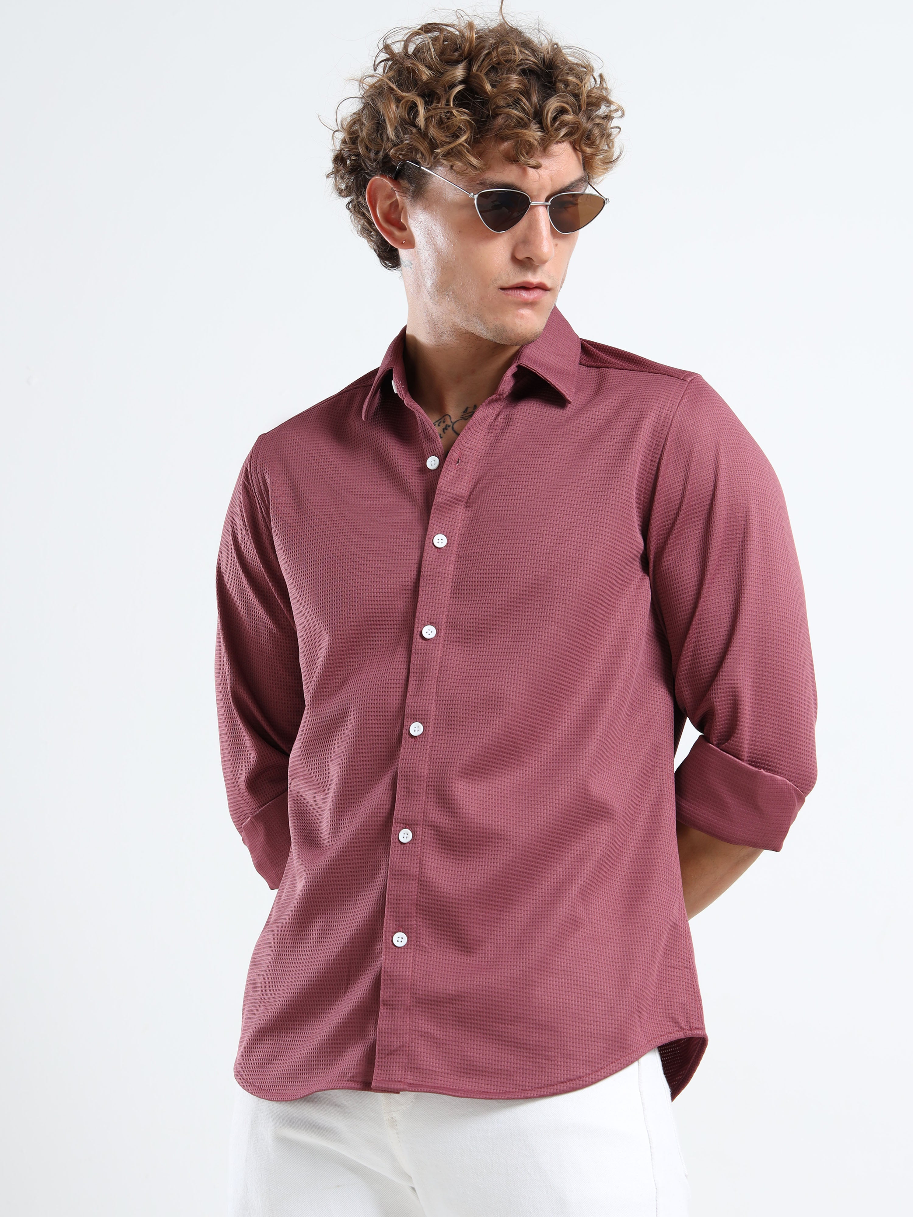 Men’s Wine Textured Micro-Pattern Shirt