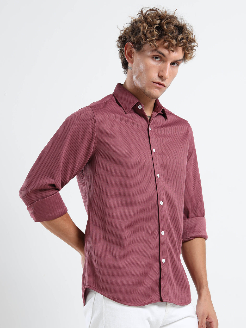 Men’s Wine Textured Micro-Pattern Shirt