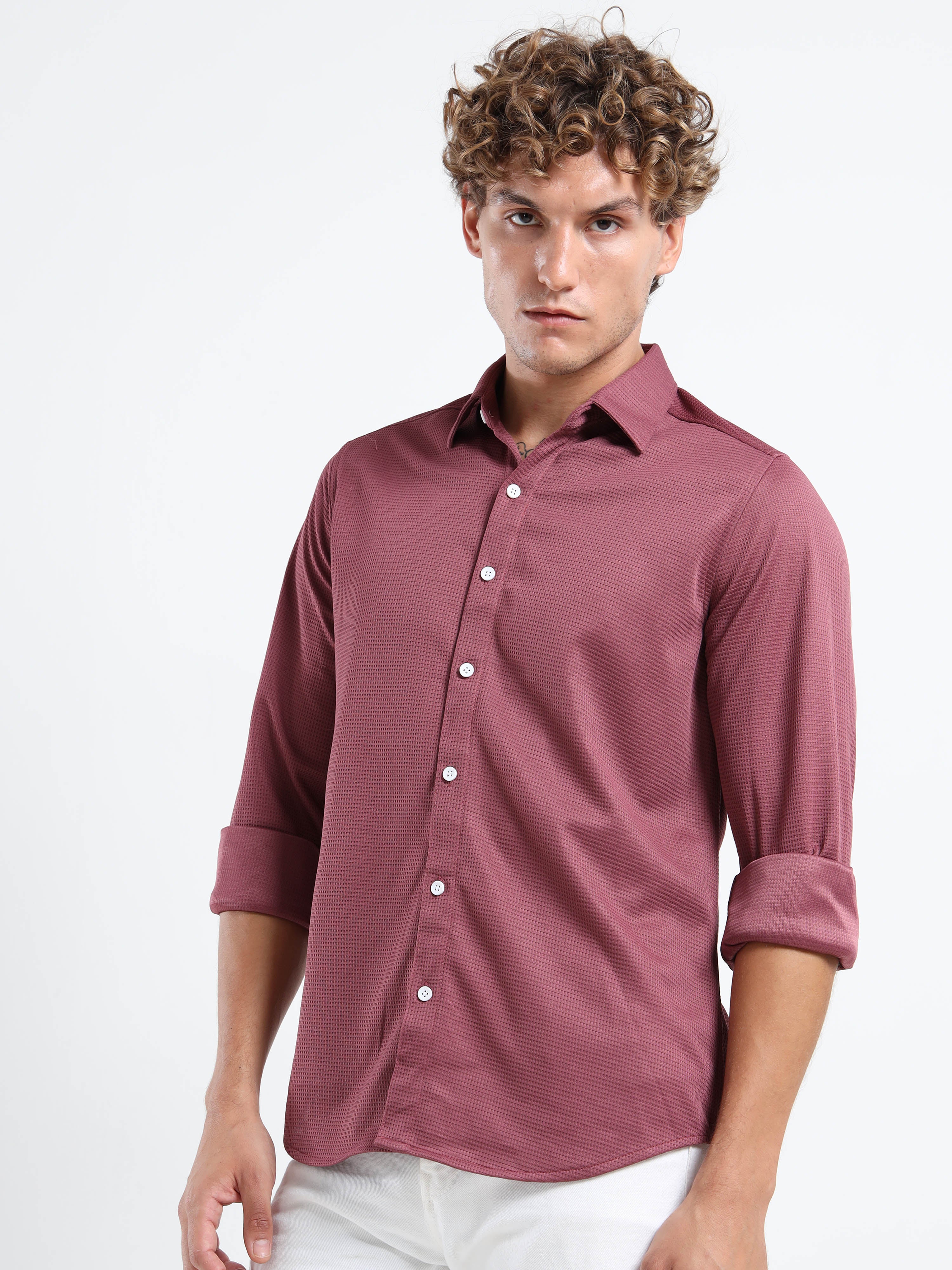 Men’s Wine Textured Micro-Pattern Shirt