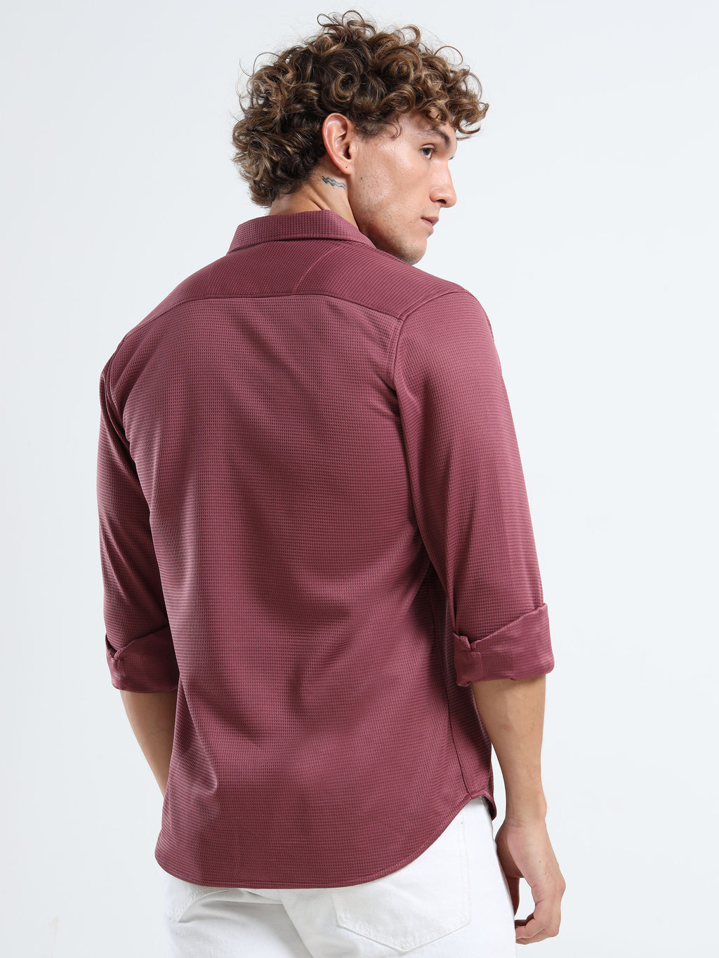 Men’s Wine Textured Micro-Pattern Shirt