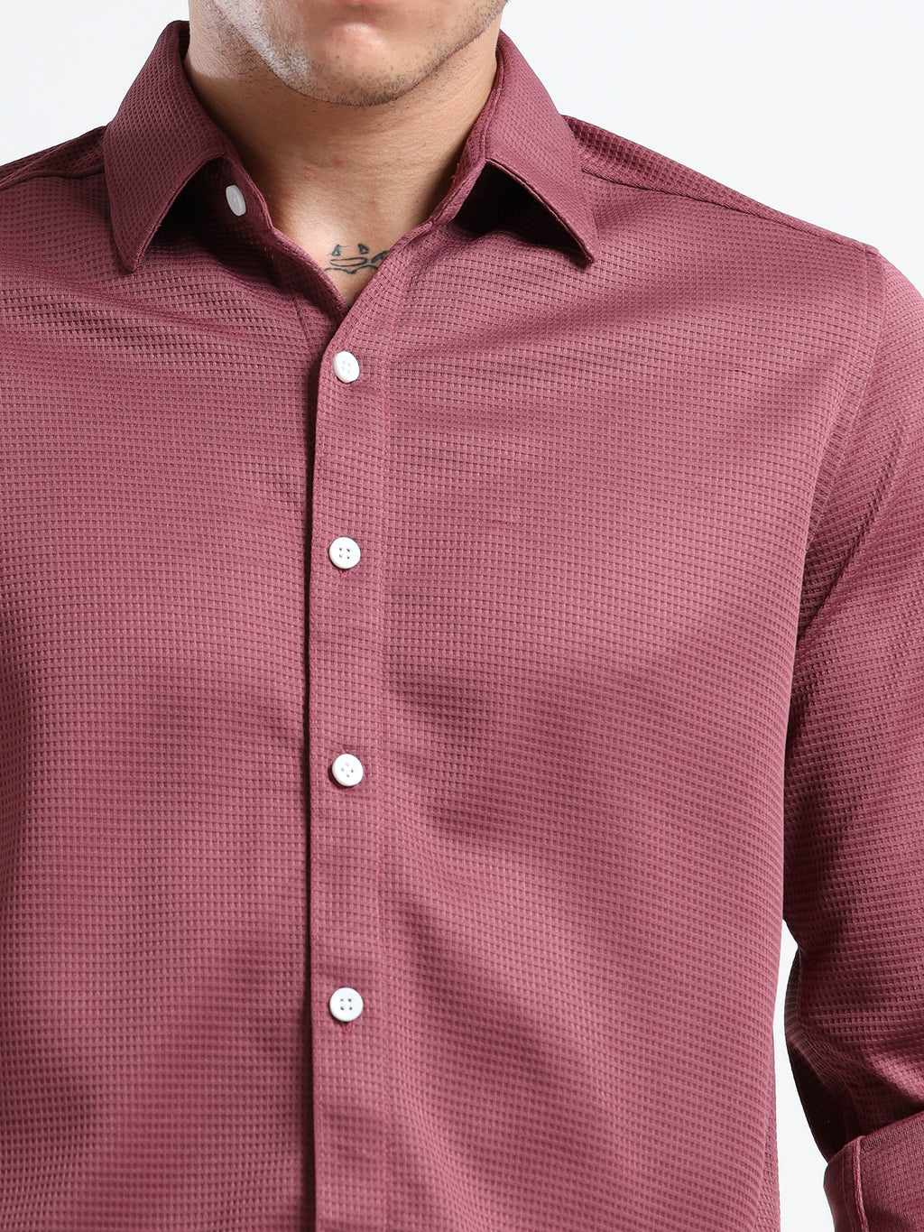 Men’s Wine Textured Micro-Pattern Shirt