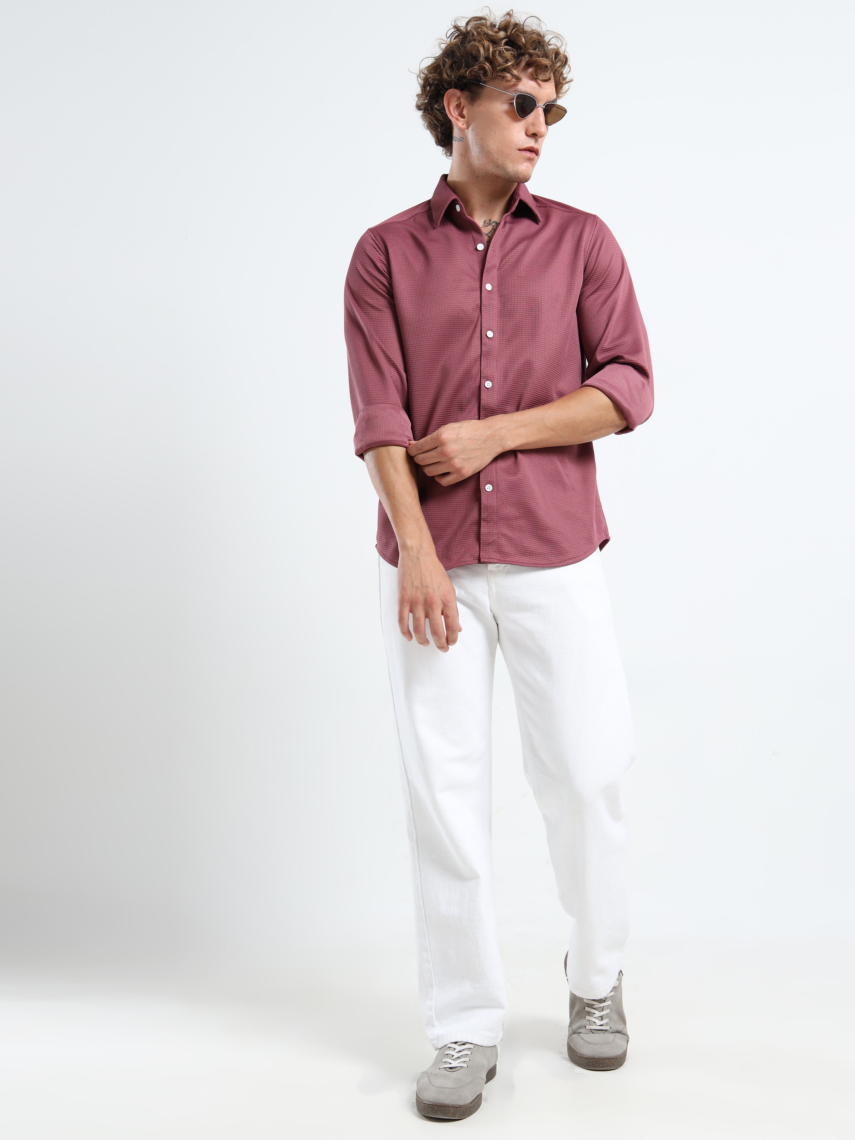 Men’s Wine Textured Micro-Pattern Shirt