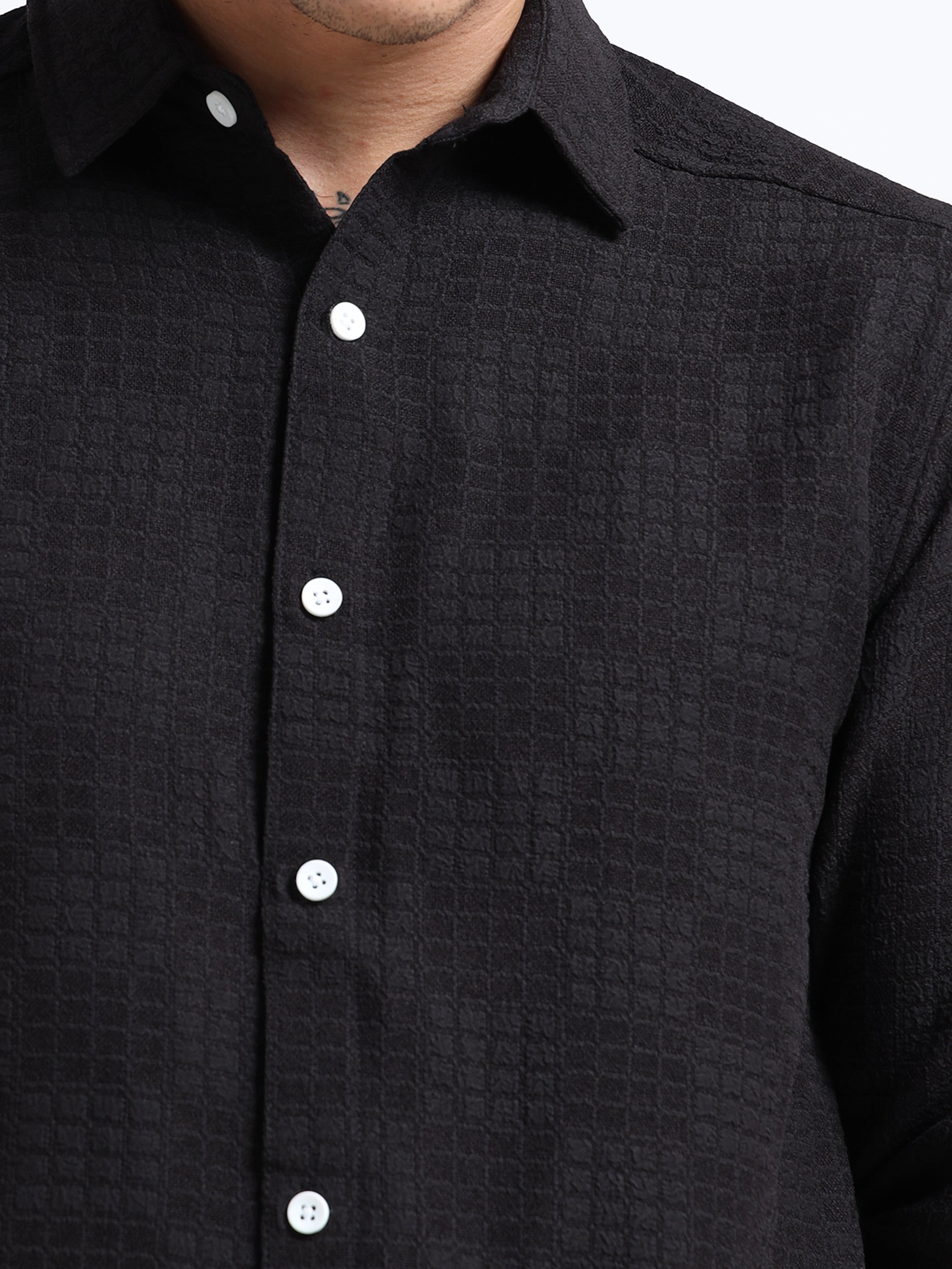 Men’s Black Textured Check Casual Shirt