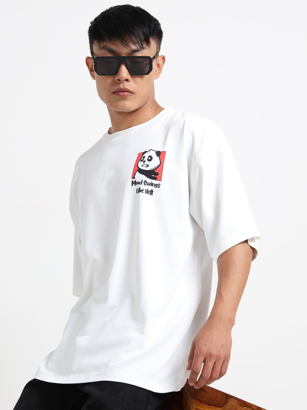 Men's Beige Japanese Oni Mask Oversized T-Shirt