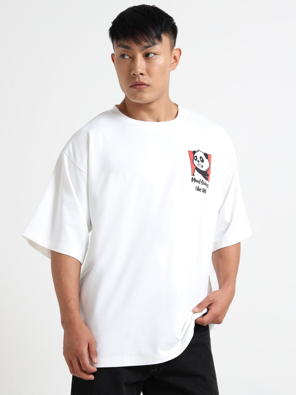 Men's Beige Japanese Oni Mask Oversized T-Shirt