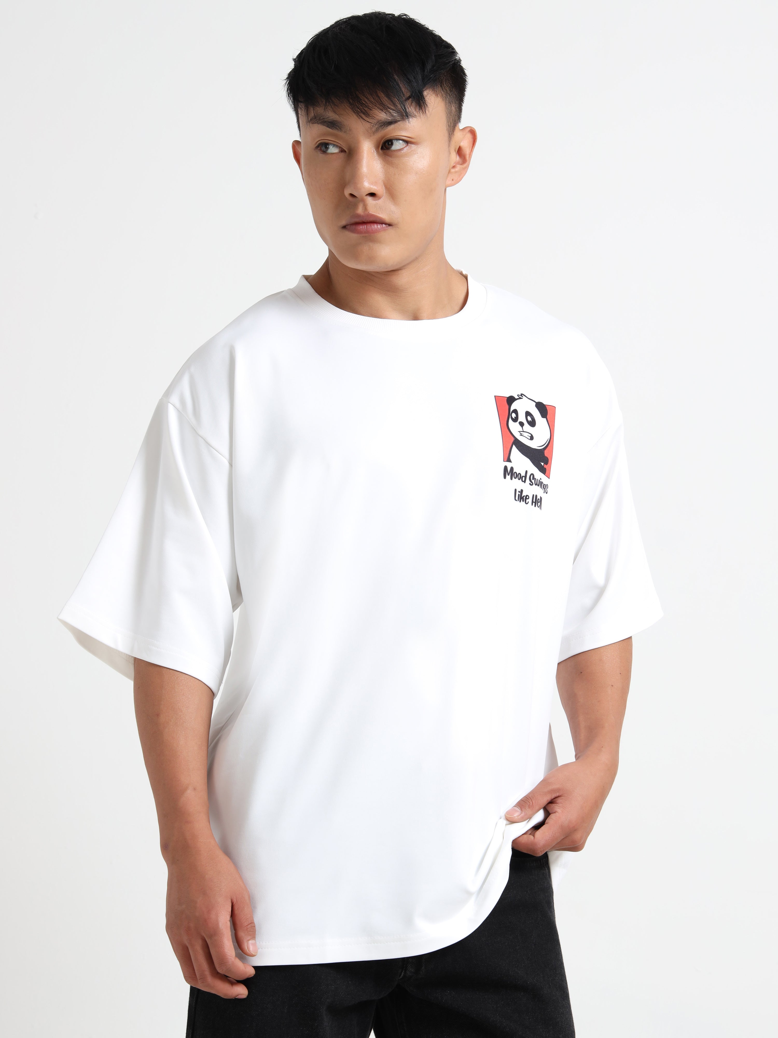 Men's Beige Japanese Oni Mask Oversized T-Shirt