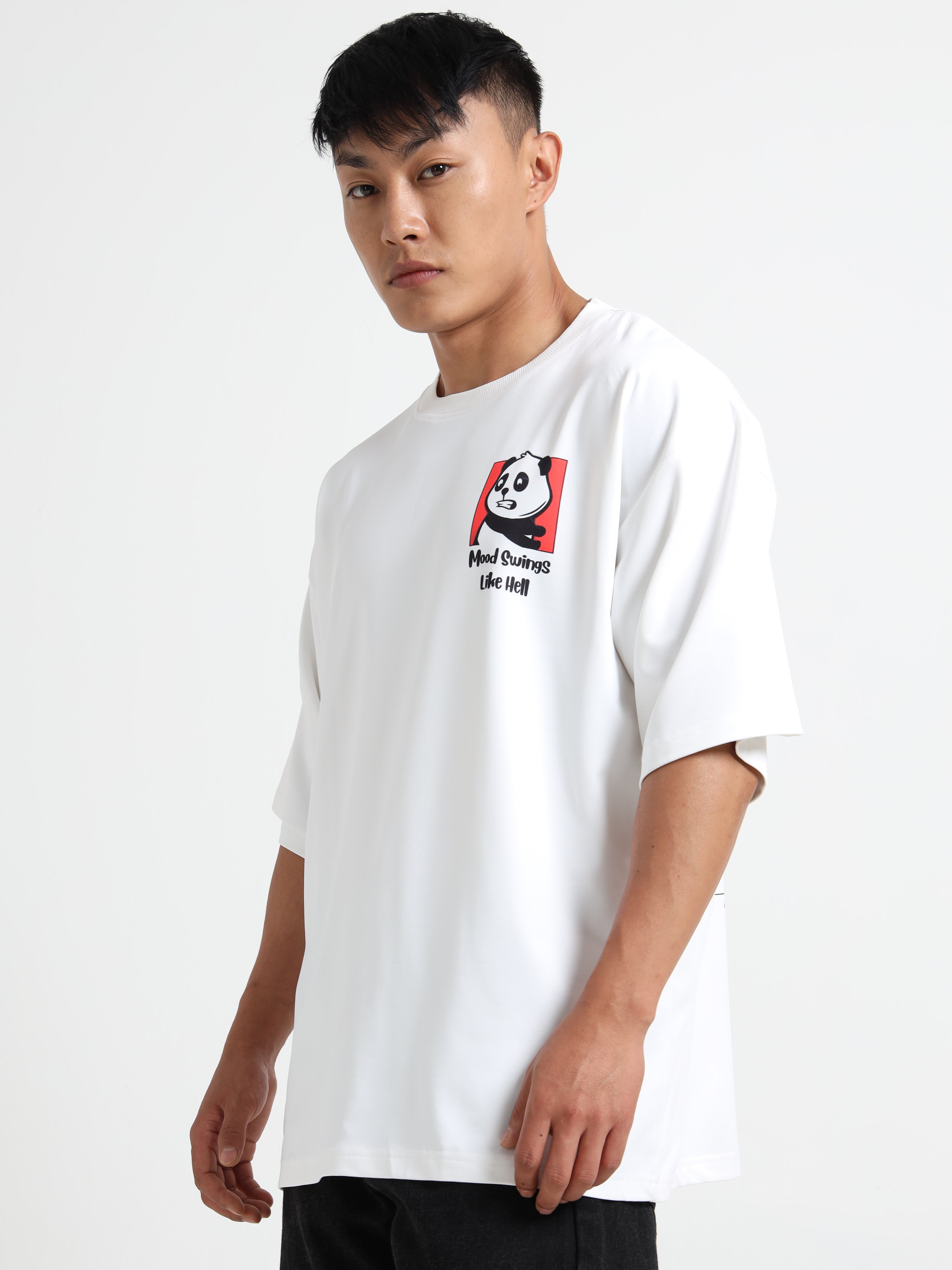 Men's Beige Japanese Oni Mask Oversized T-Shirt