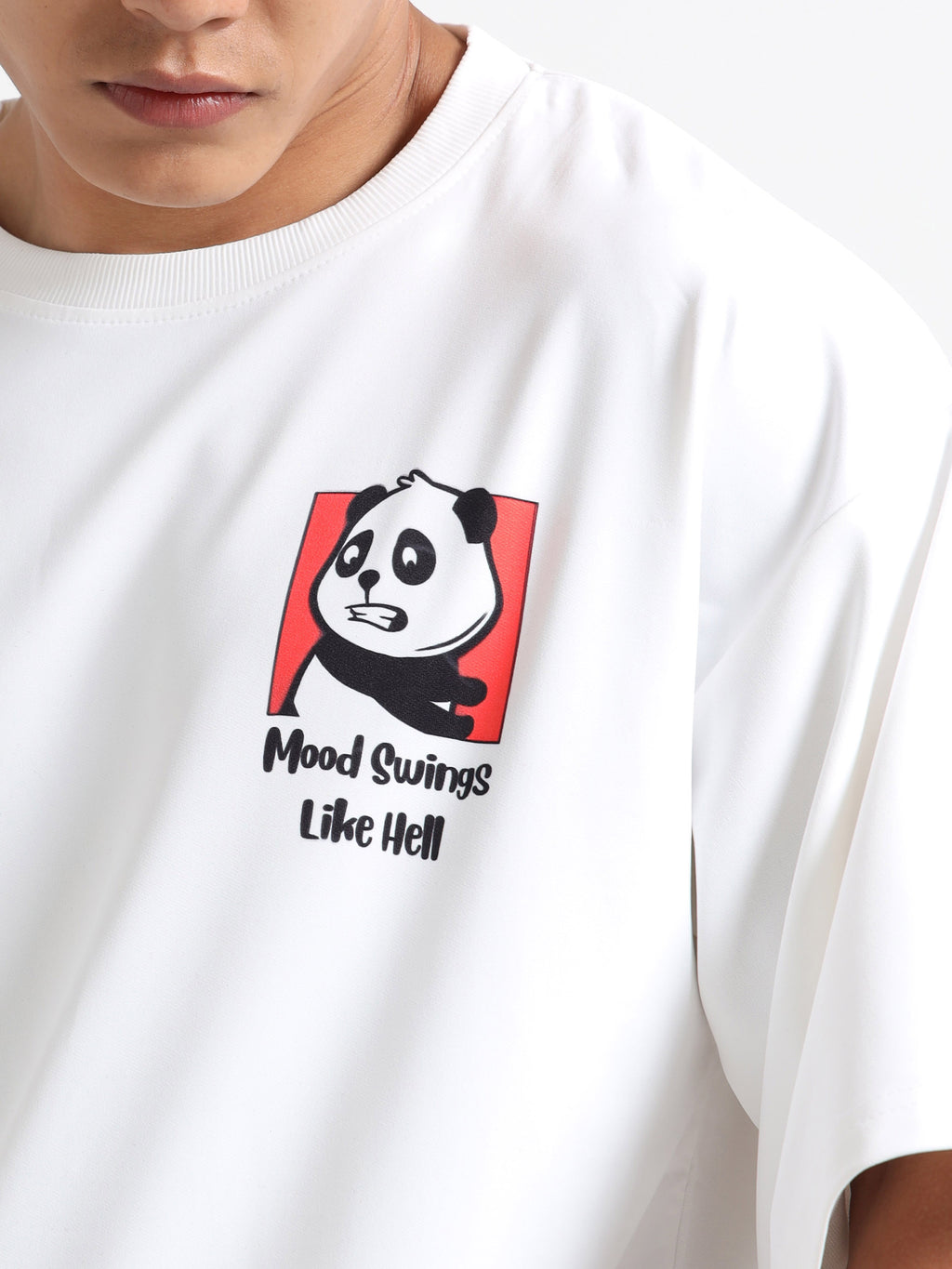 Men's Beige Japanese Oni Mask Oversized T-Shirt