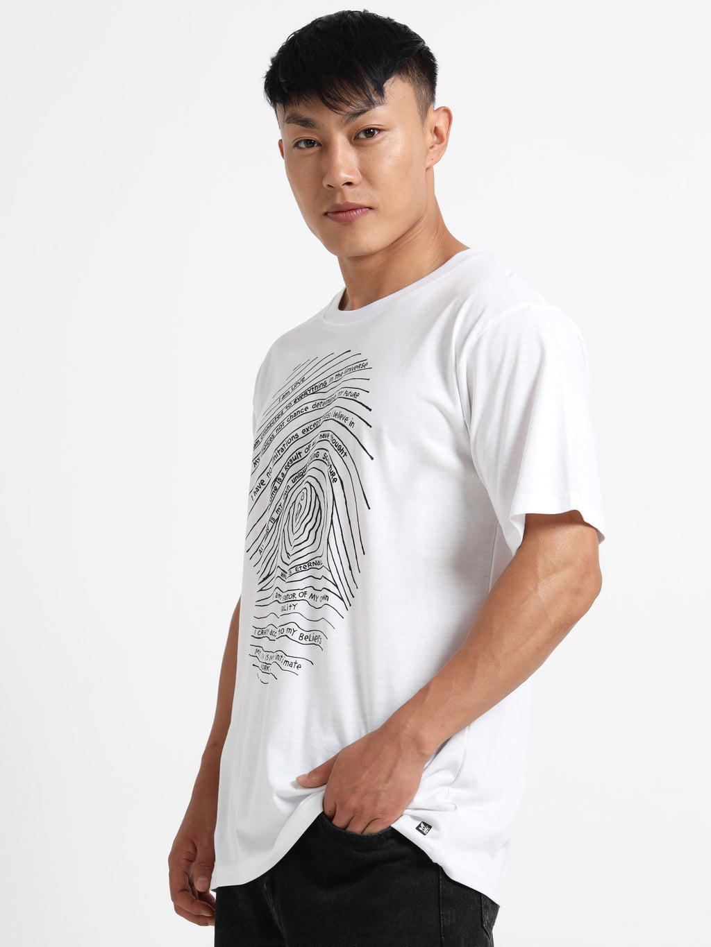 Men's White Fingerprint Affirmations Graphic T-Shirt