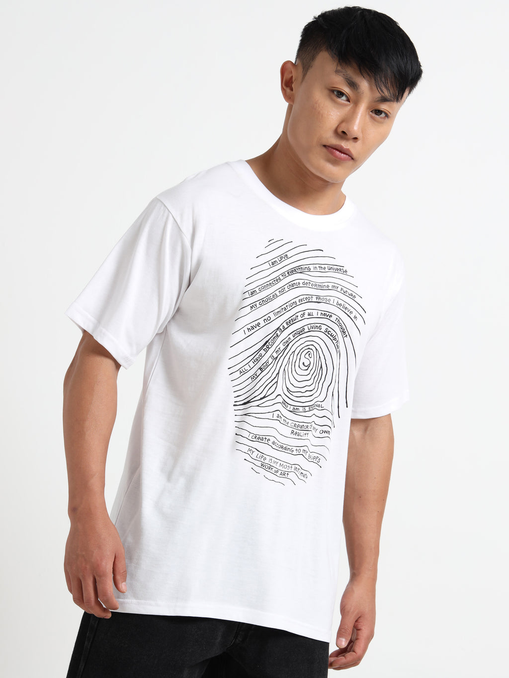 Men's White Fingerprint Affirmations Graphic T-Shirt