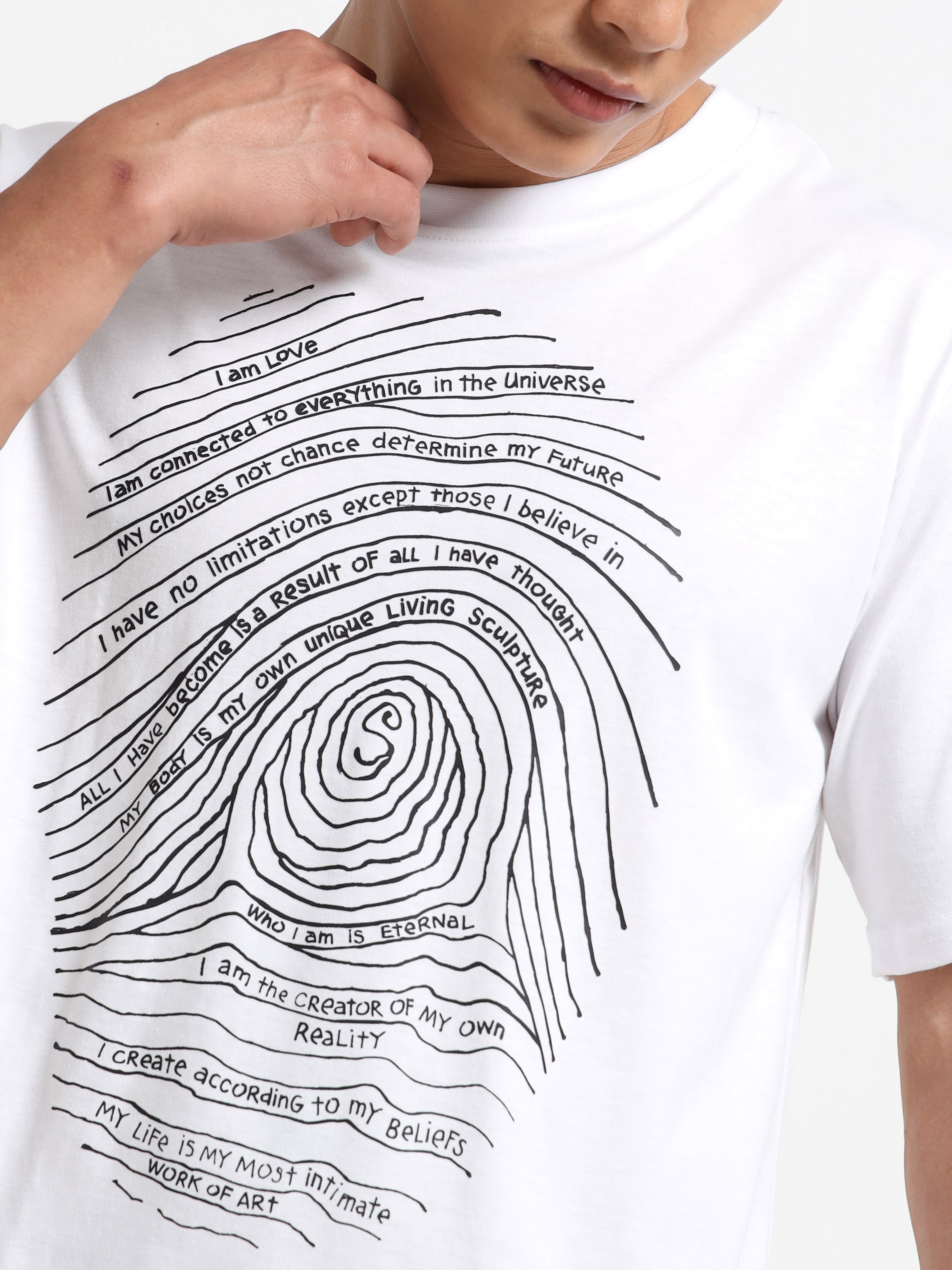 Men's White Fingerprint Affirmations Graphic T-Shirt