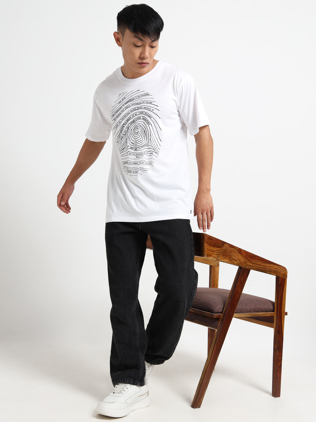 Men's White Fingerprint Affirmations Graphic T-Shirt