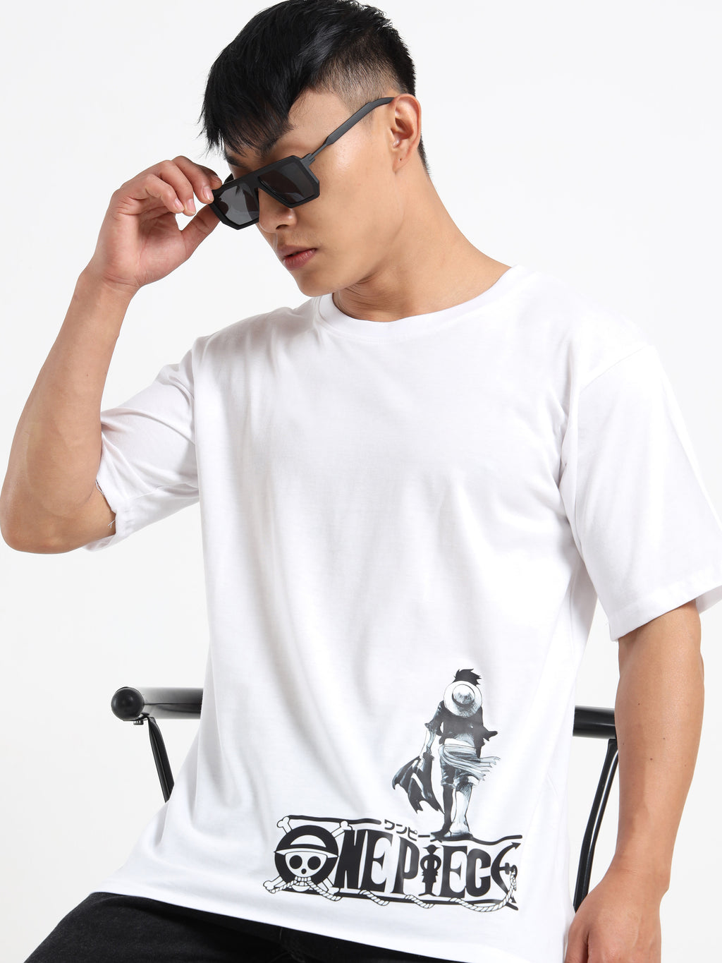 Men's White One Piece Luffy Character Graphic T-Shirt