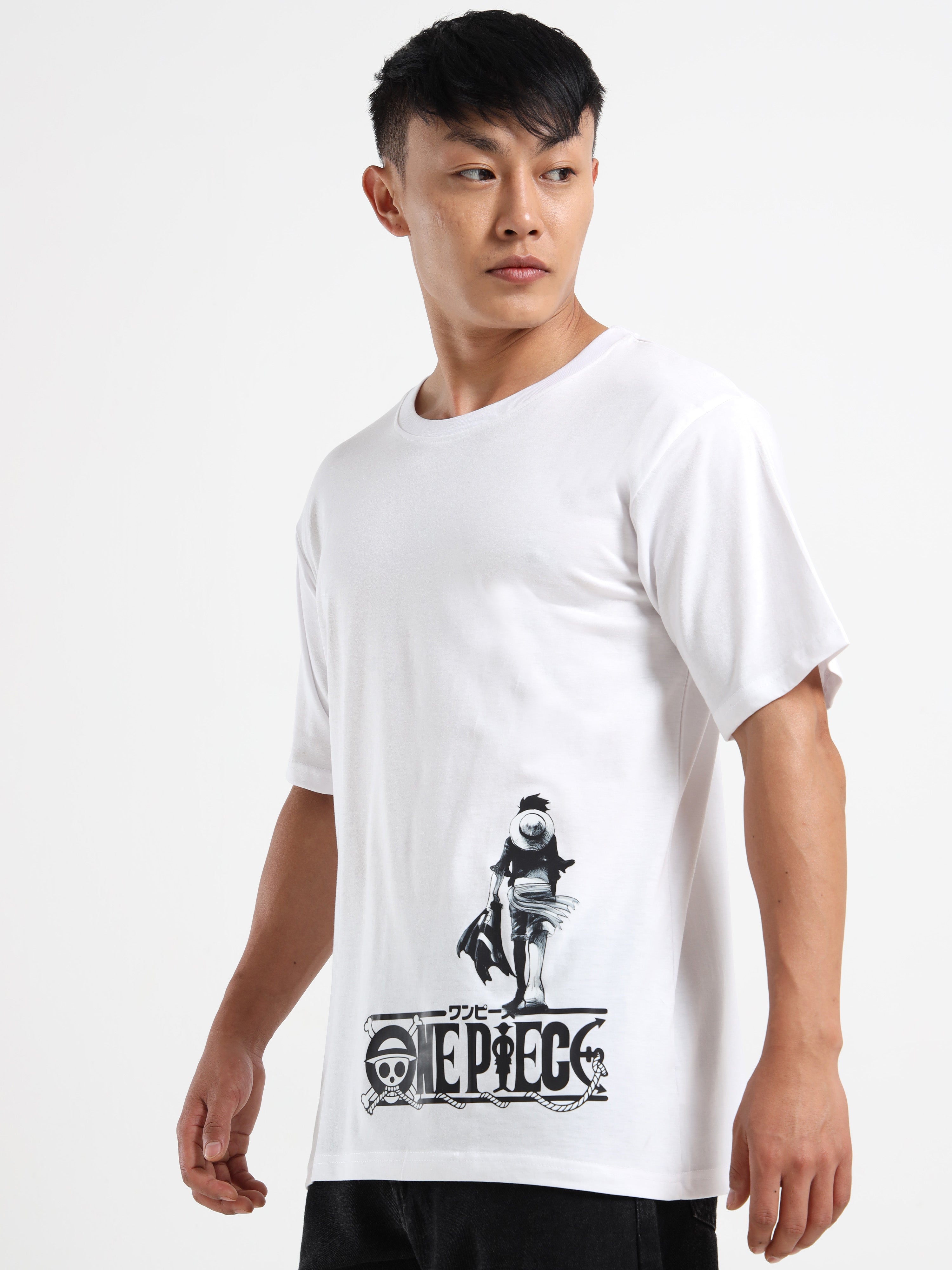 Men's White One Piece Luffy Character Graphic T-Shirt