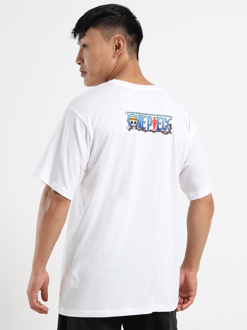 Men's White One Piece Luffy Pocket Graphic T-Shirt