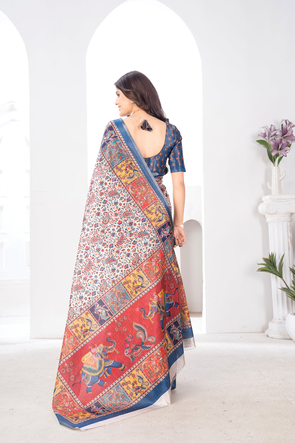 Traditional Kashmiri Bhagalpuri Printed Charcoal Tissue Saree