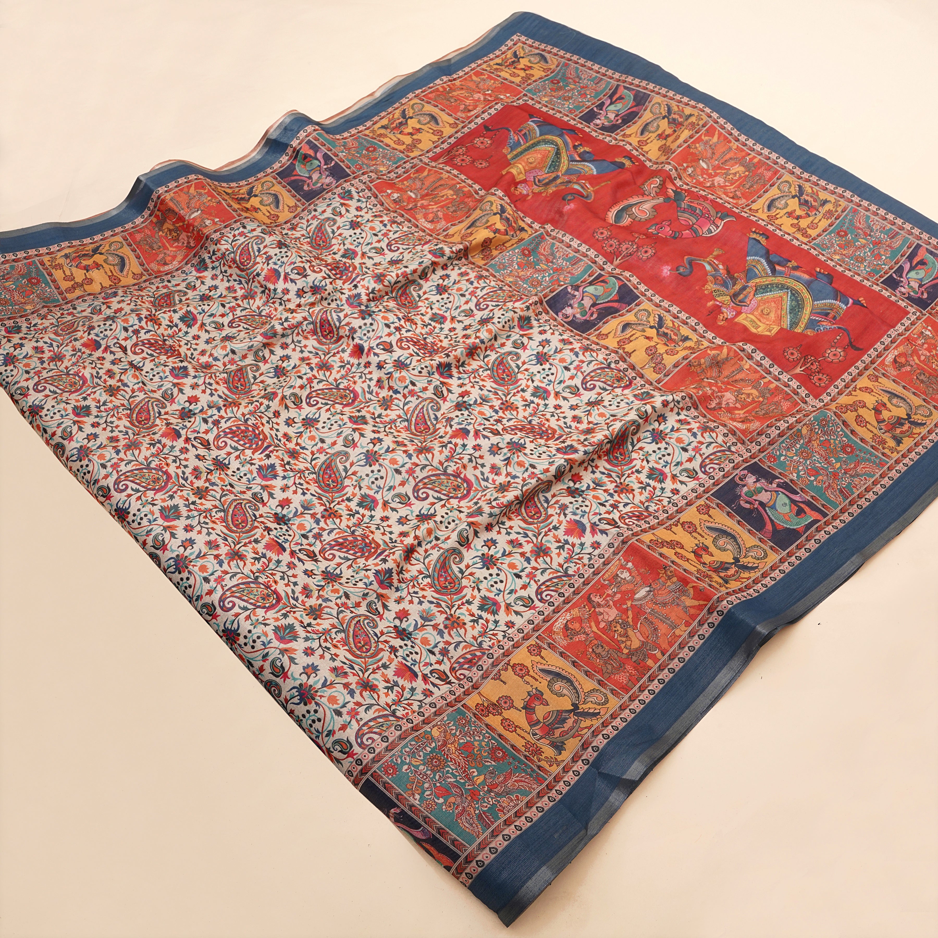 Traditional Kashmiri Bhagalpuri Printed Charcoal Tissue Saree