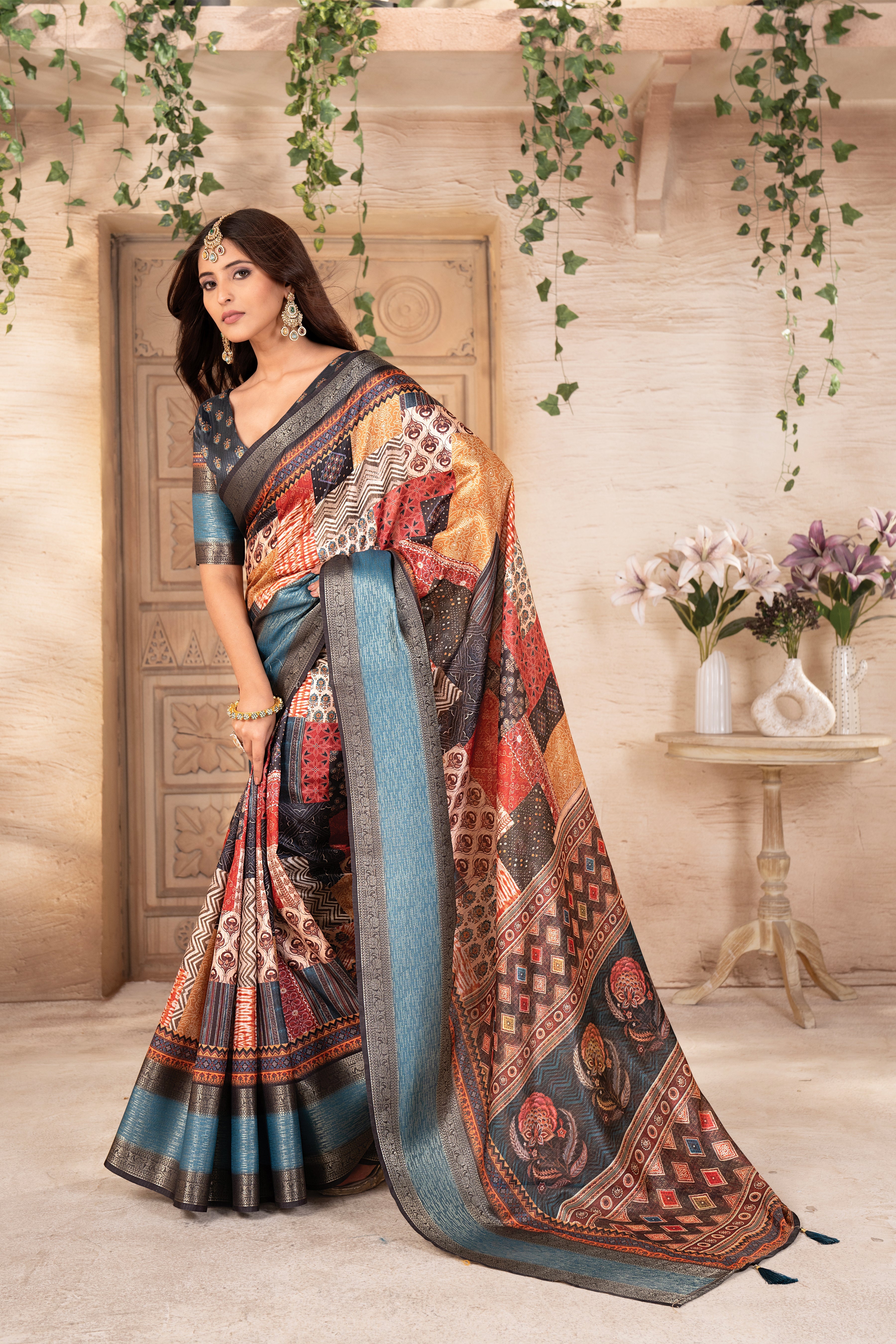Digital Print Pashmina Saree For Women | Party Wear Saree