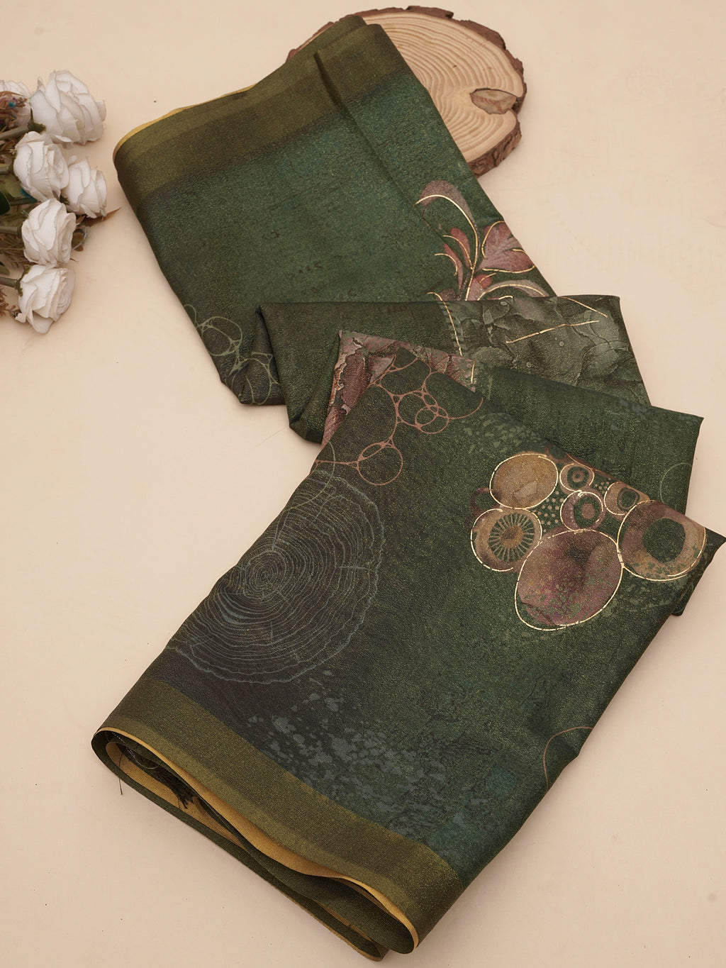 Olive Green Sparkle Silk Figure Zari Print