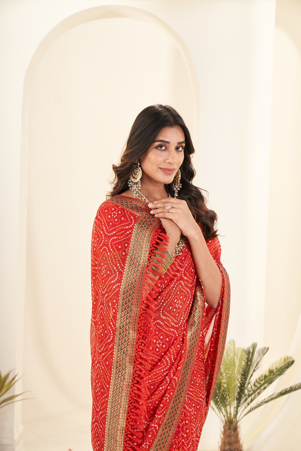 Premium Red Printed Bhandhani Georgette Saree