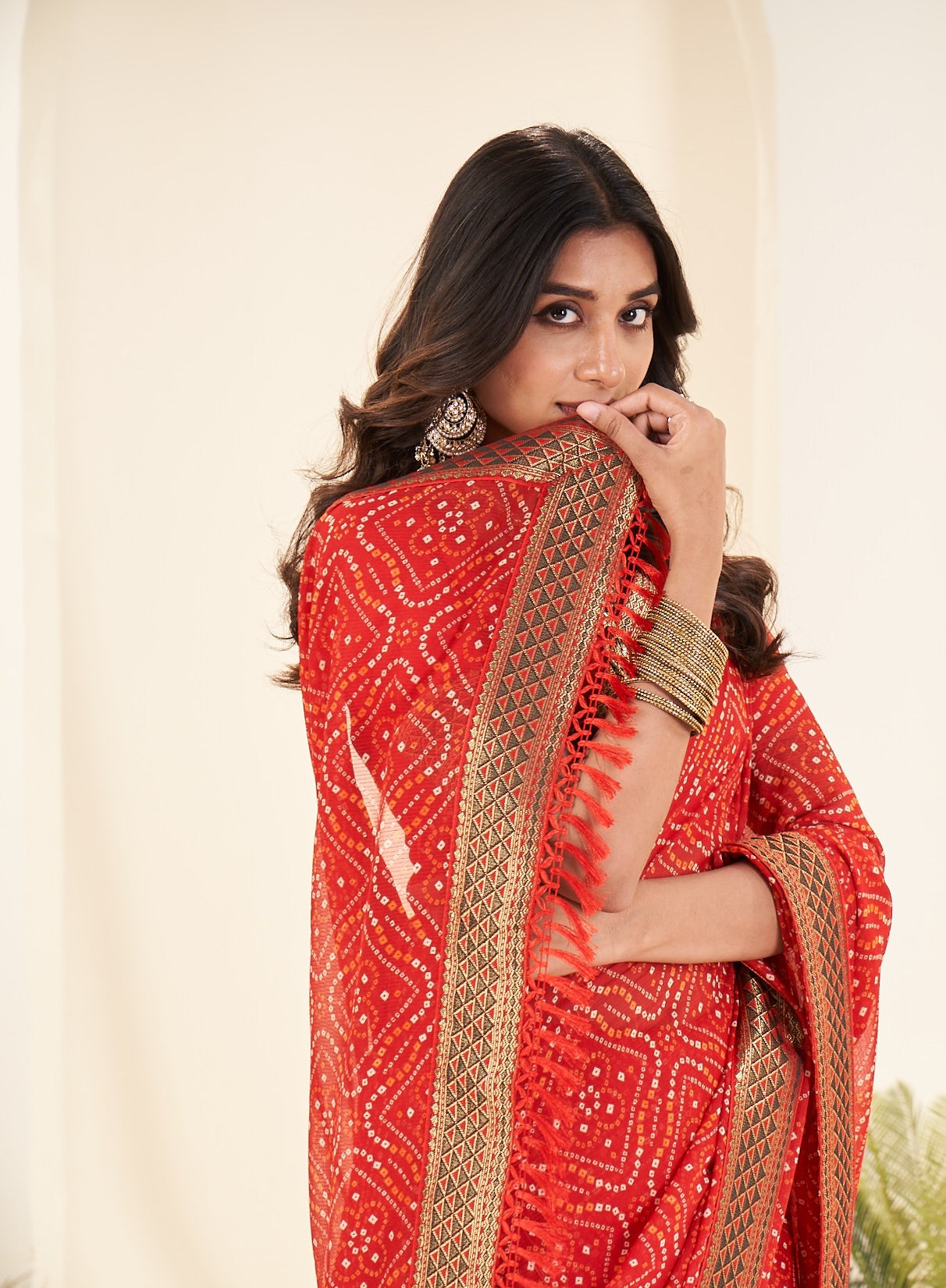 Premium Red Printed Bhandhani Georgette Saree