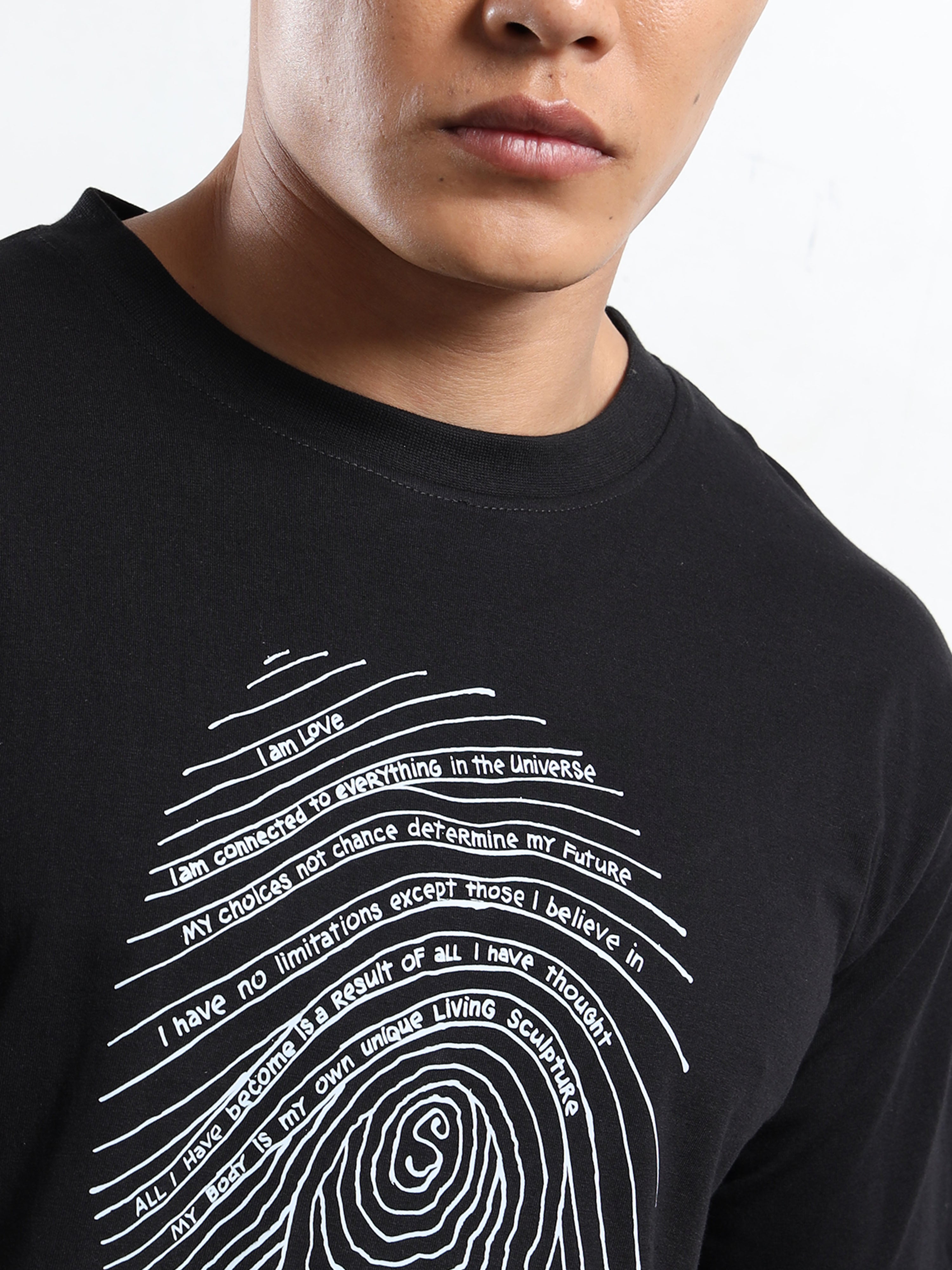 Men's Black and White Fingerprint Graphic T-Shirt