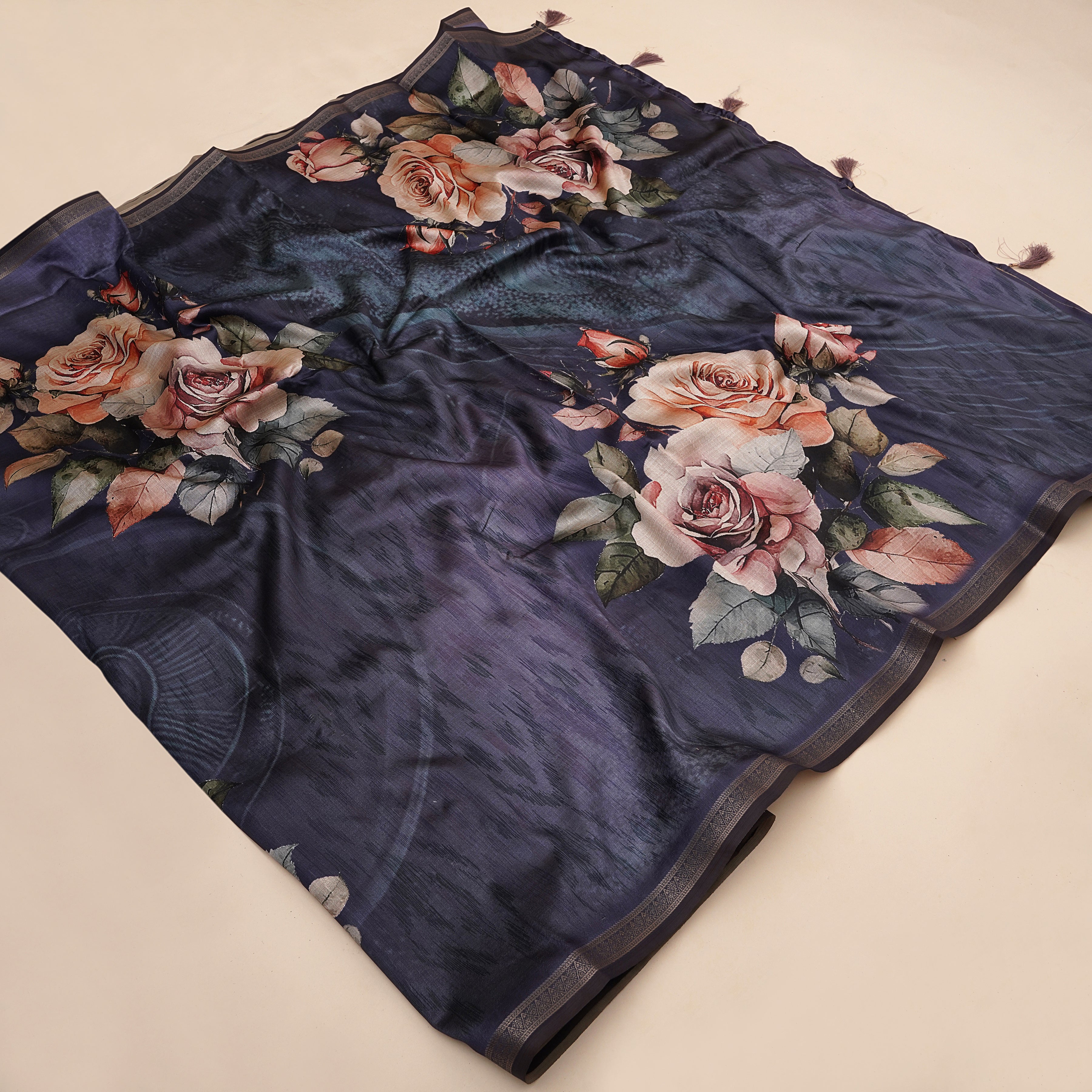 Lavender Tusser Silk Floral Digital Printed Saree
