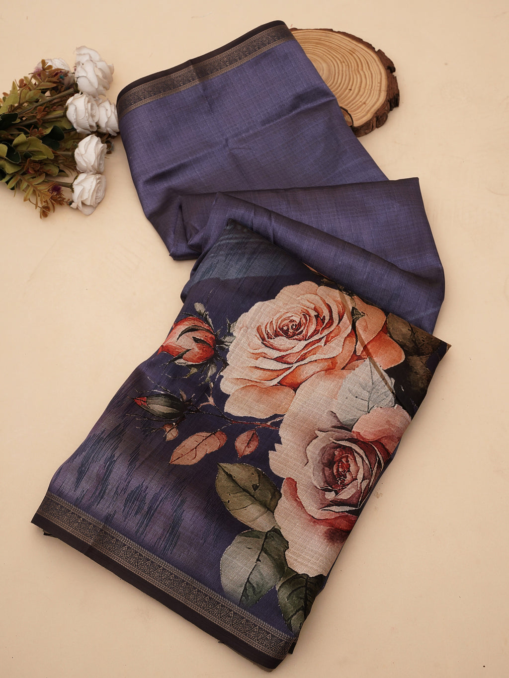 Lavender Tusser Silk Floral Digital Printed Saree