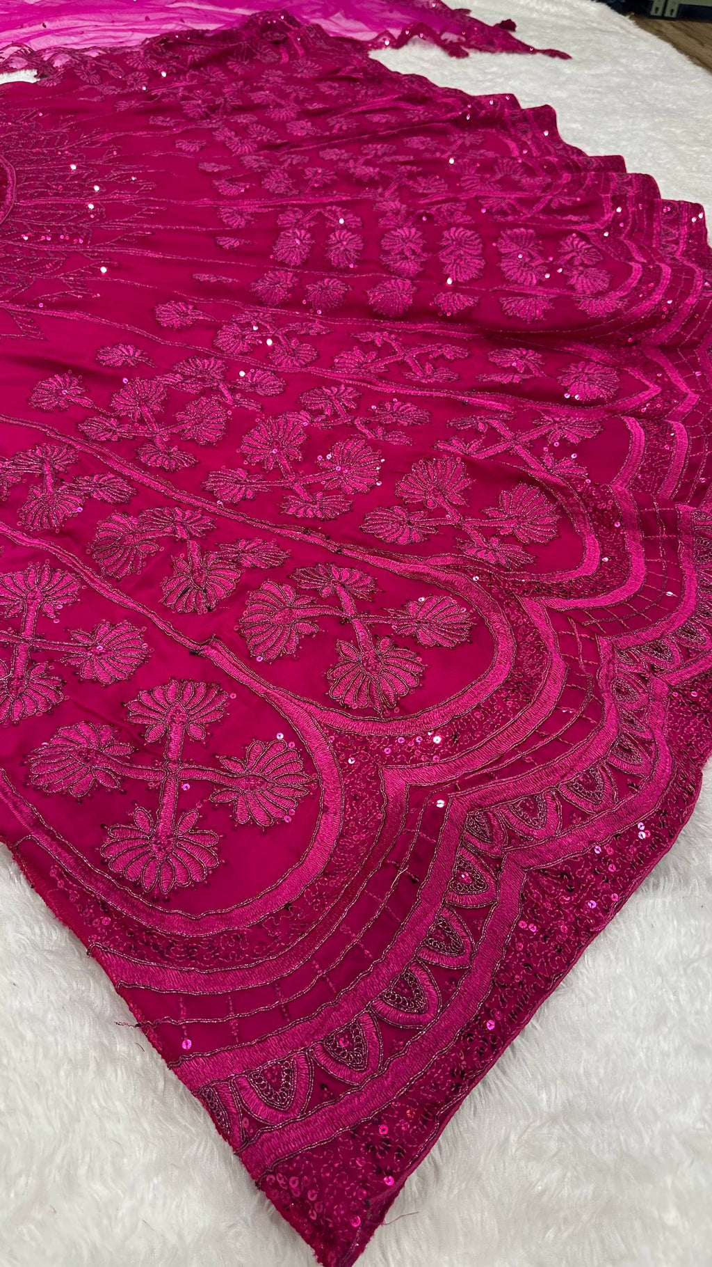 Deep Pink Premium Silk Fabric With Heavy Embroidery & Velvet Blouse Women Lehenga