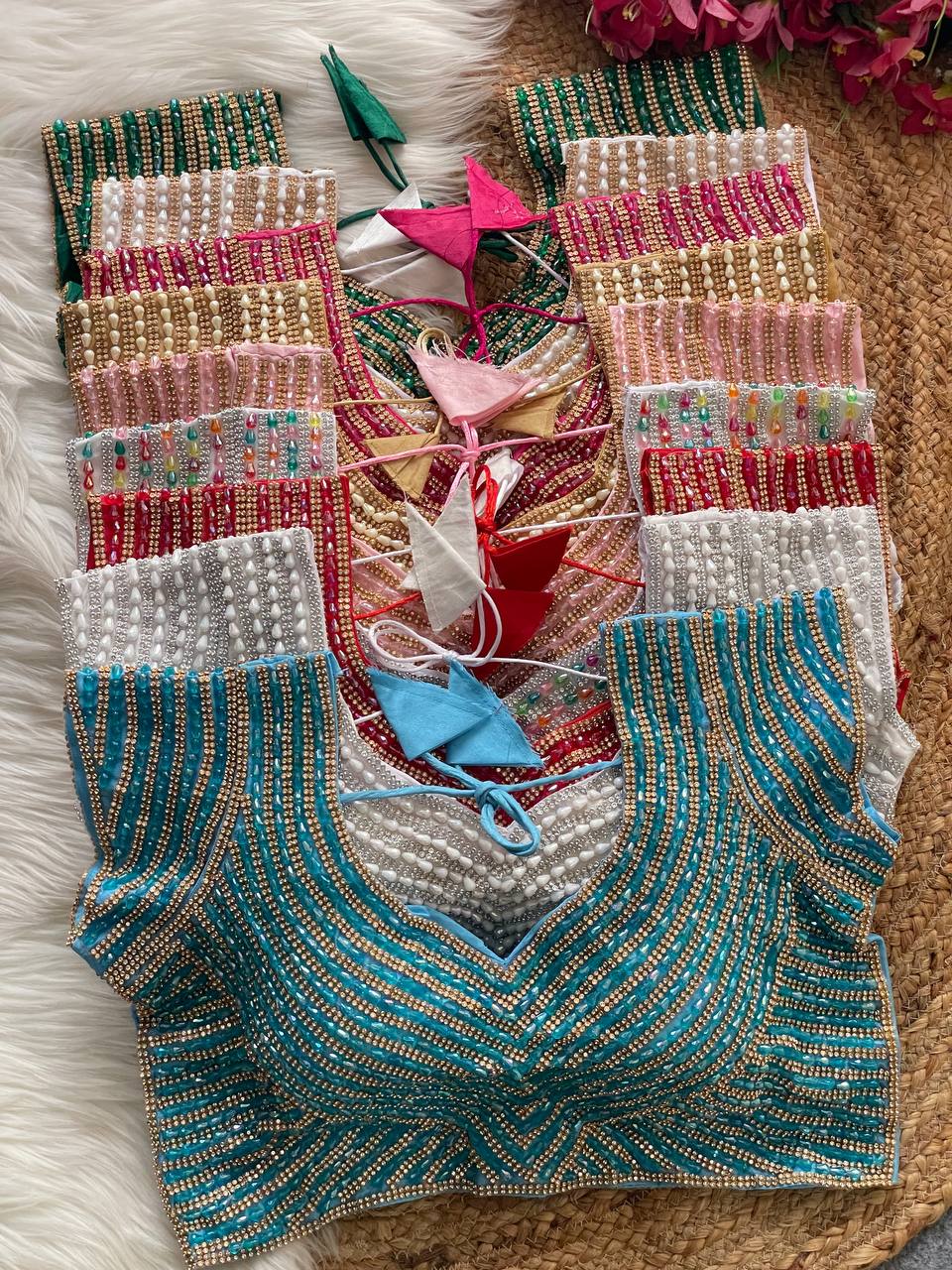 Women's White Pure Handwork Silk Blouse With Pearl & Moti Embellishment