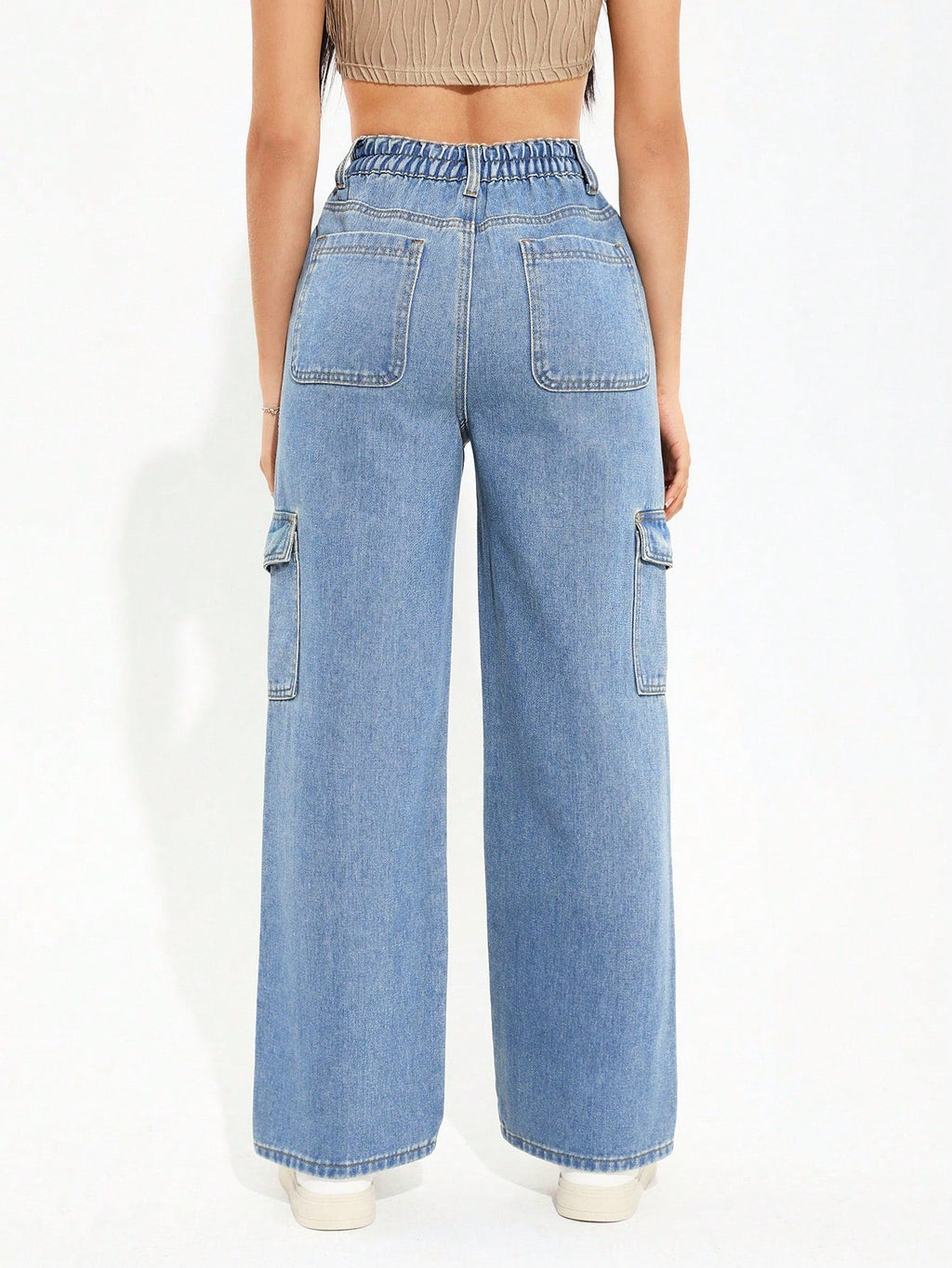 Trendy Ice Blue 6-Pocket Cargo Denim Jeans for Women