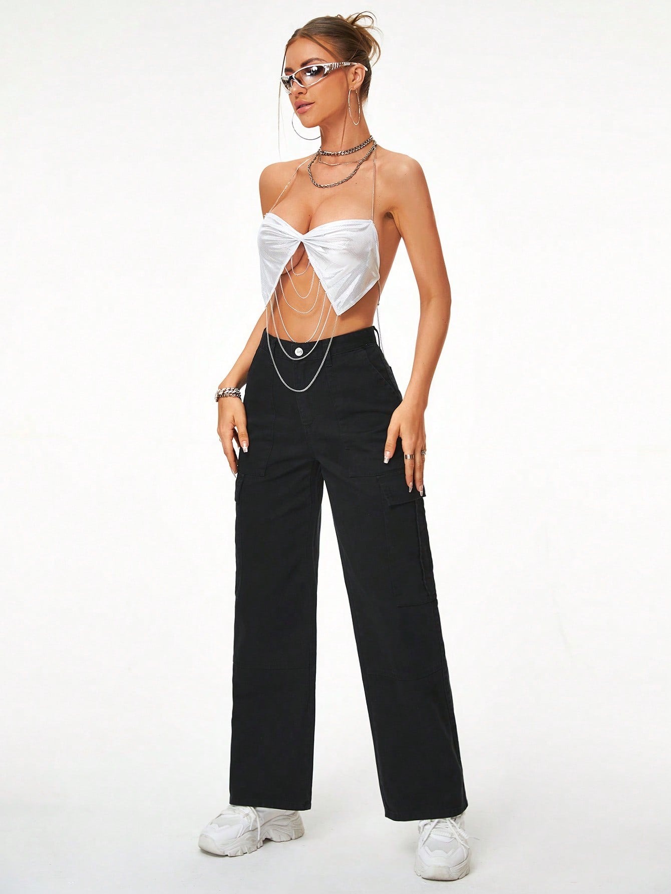 Women Black Cargo Denim 6 Pocket Jeans