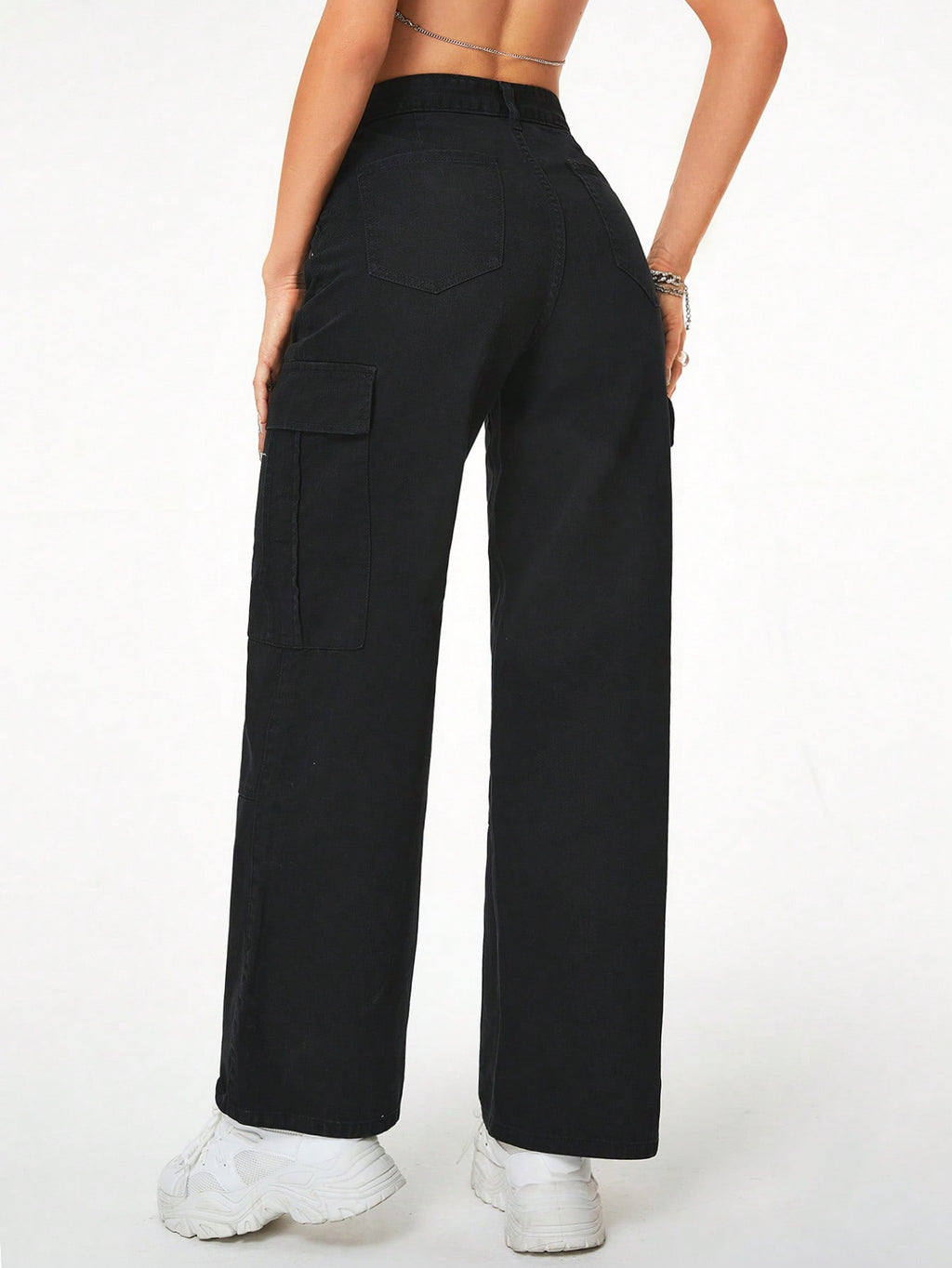 Women Black Cargo Denim 6 Pocket Jeans