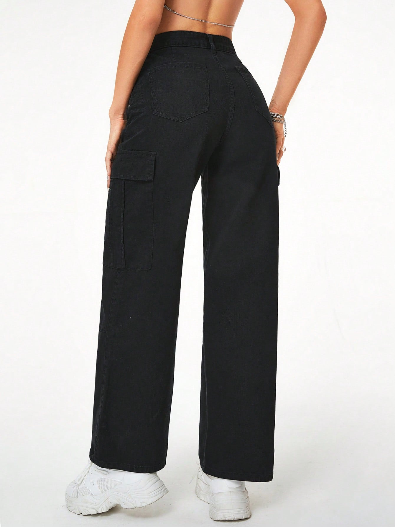 Women Black Cargo Denim 6 Pocket Jeans