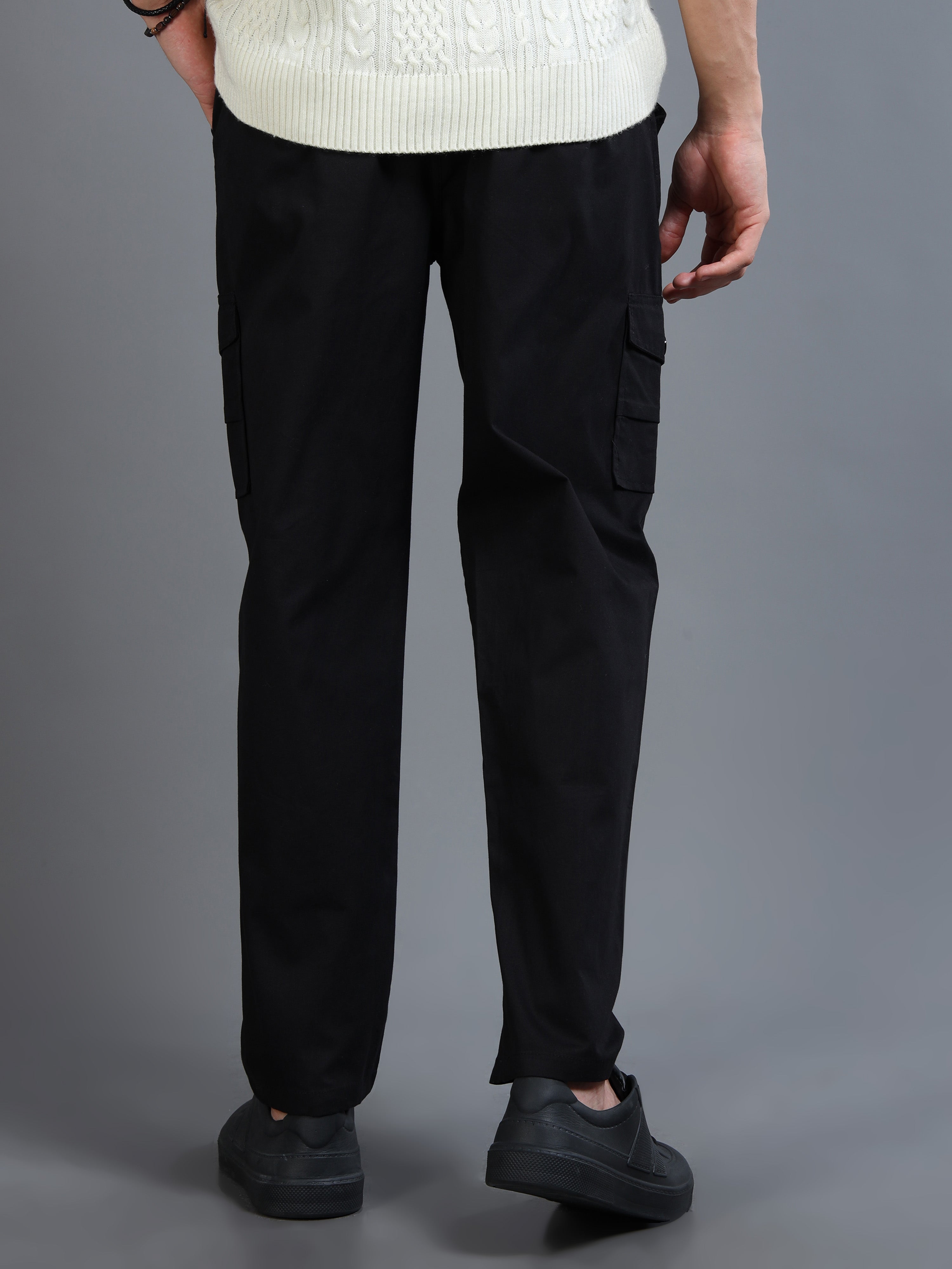 Men Slim Fit Black Cargo Trousers
