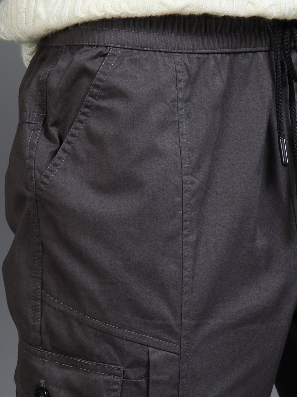 Men Slim Fit Charcoal Grey Cargo Trousers