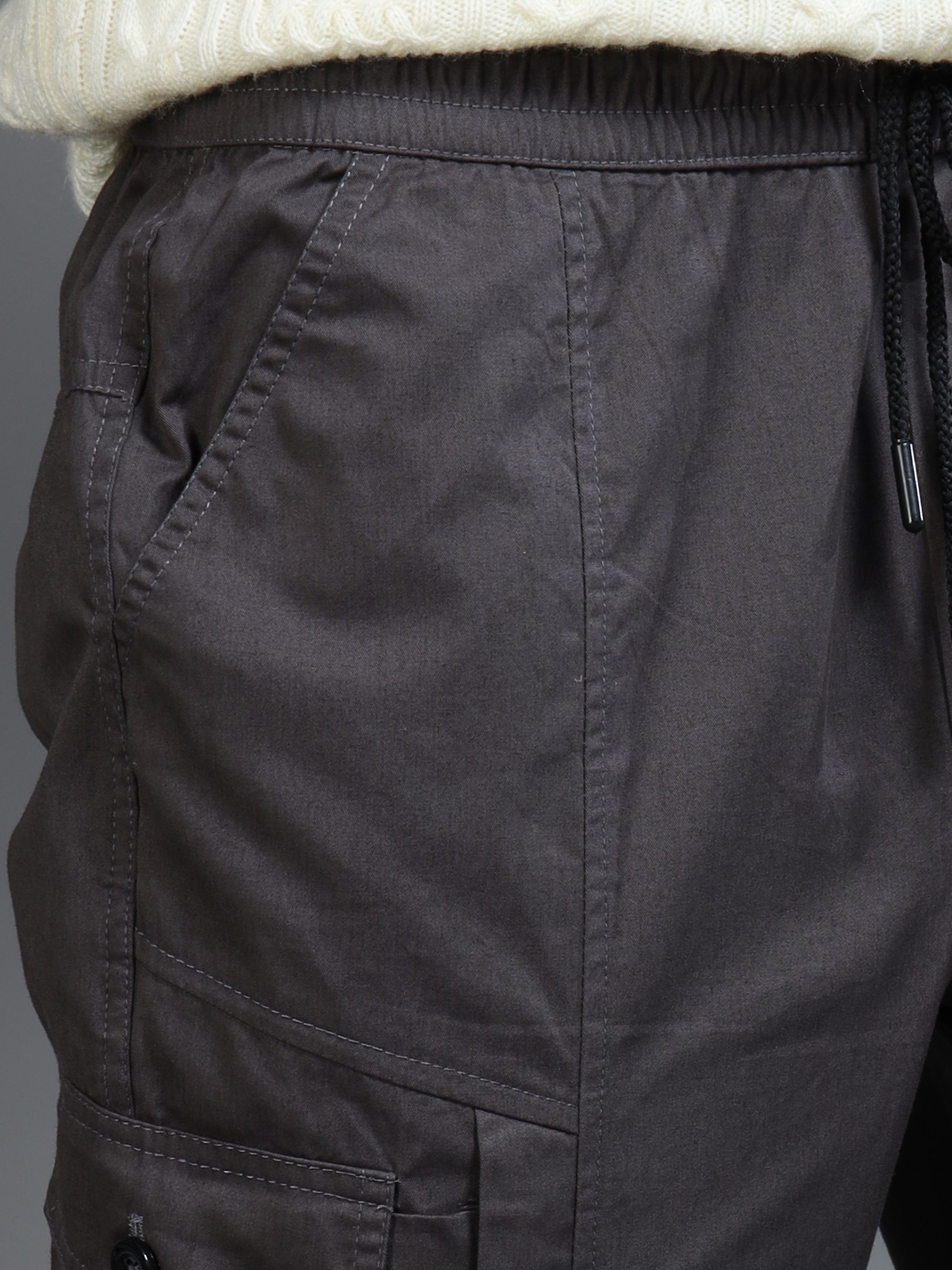 Men Slim Fit Charcoal Grey Cargo Trousers