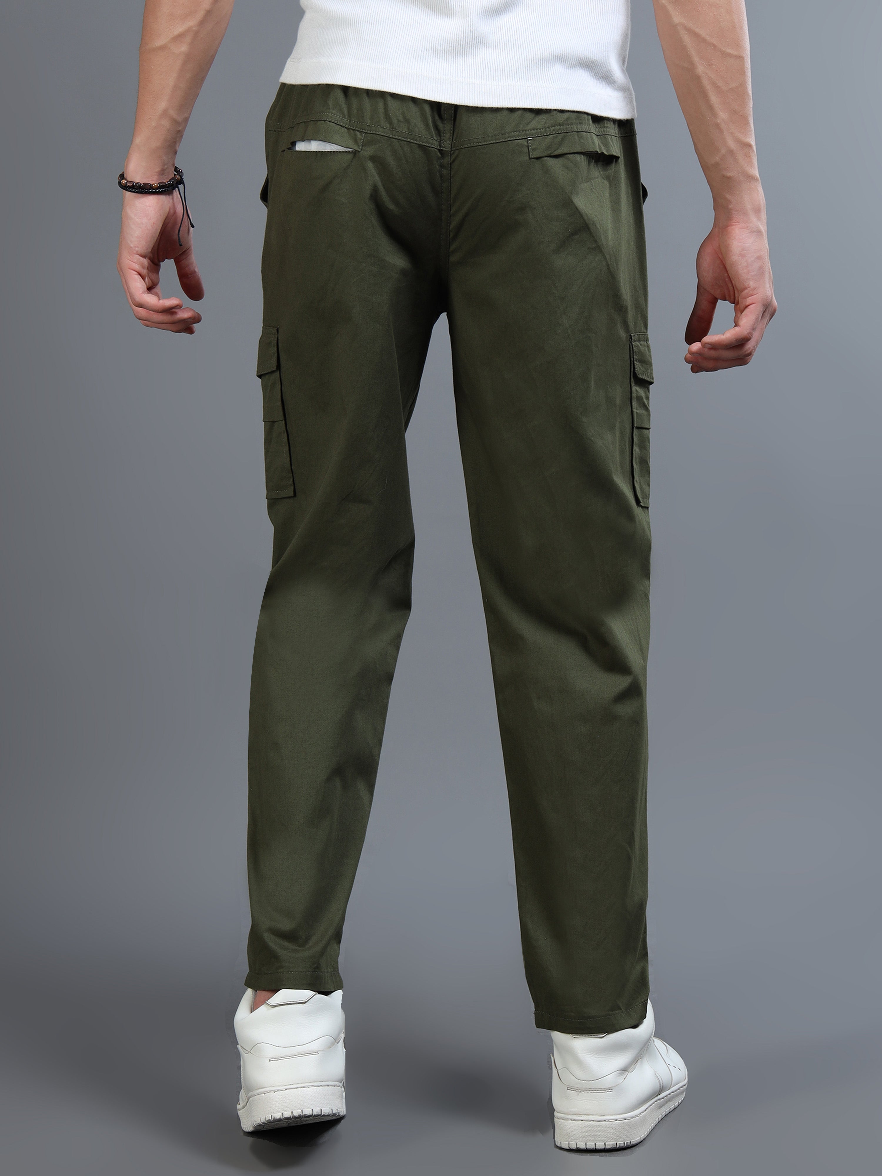Men Slim Fit Green Cargo Trousers