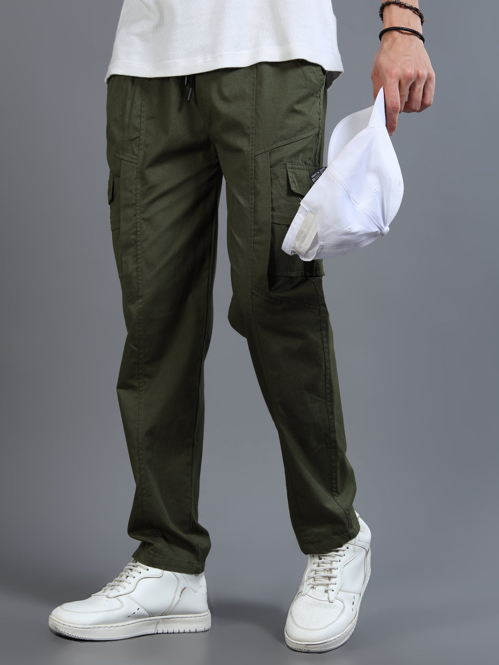 Men Slim Fit Green Cargo Trousers