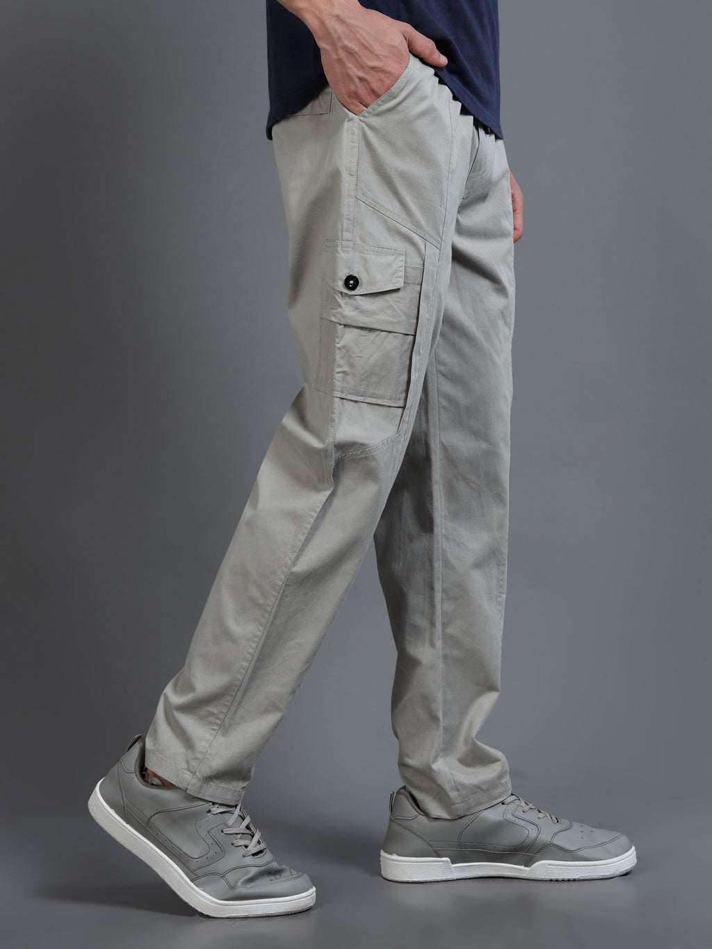 Men Slim Fit Grey Cargo Trousers