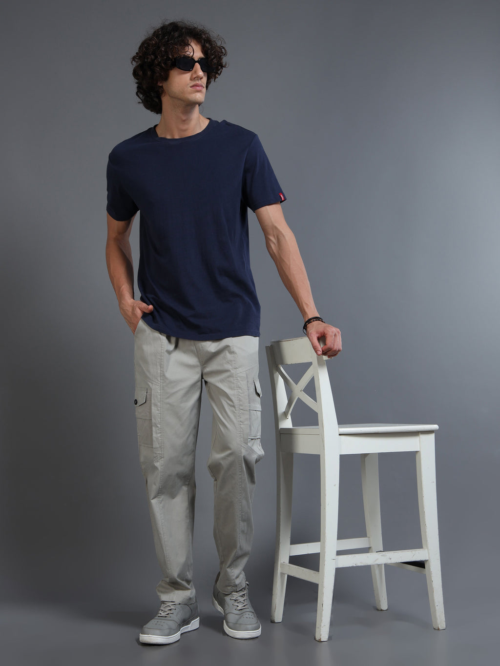 Men Slim Fit Grey Cargo Trousers