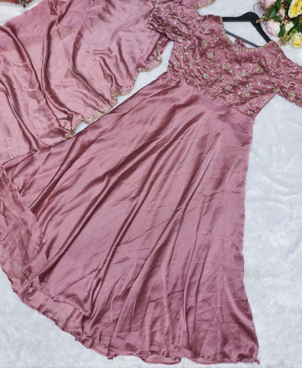 Women Mauve Embroidered Gown With Dupatta