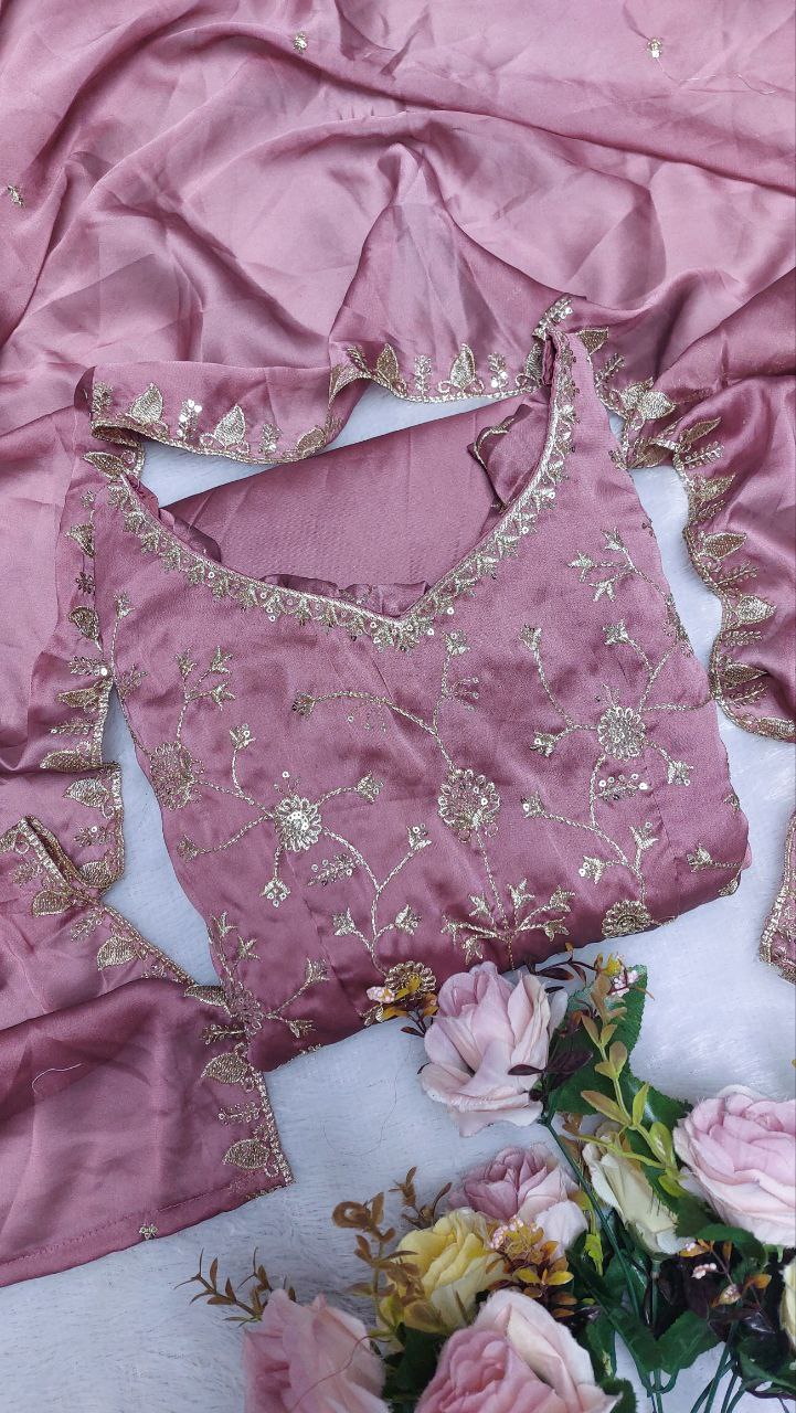 Women Mauve Embroidered Gown With Dupatta