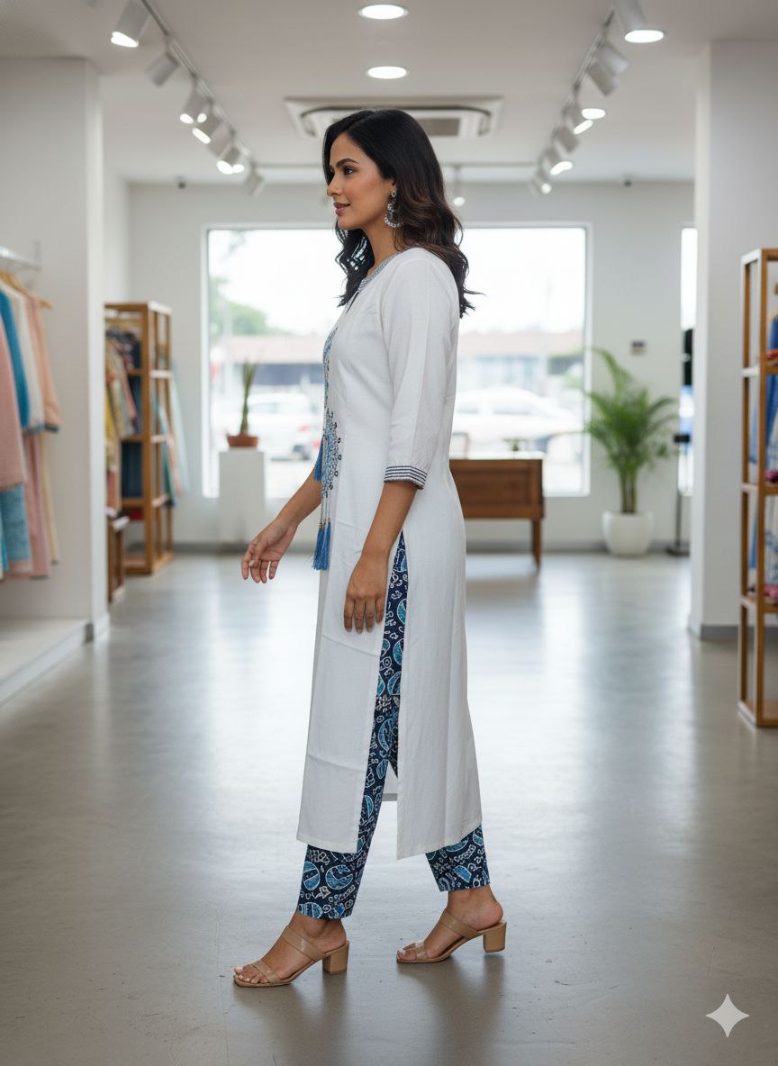 Women White Printed Heavy Designer Cotton Kurta Set