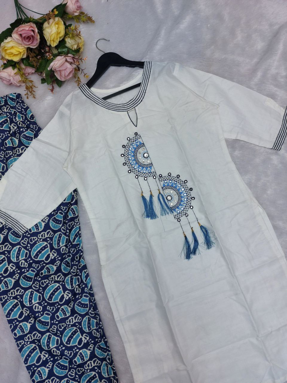 Women White Printed Heavy Designer Cotton Kurta Set