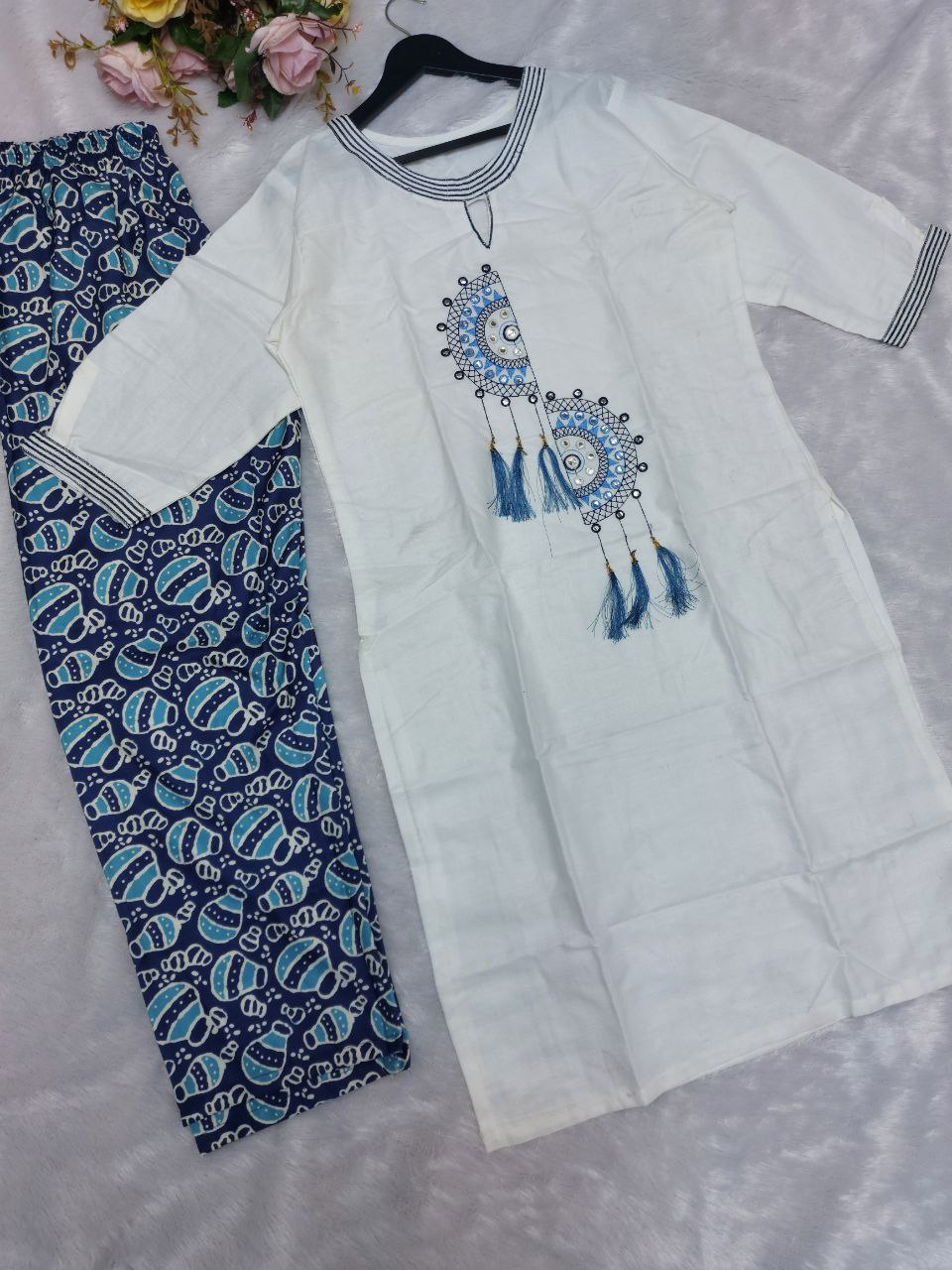 Women White Printed Heavy Designer Cotton Kurta Set