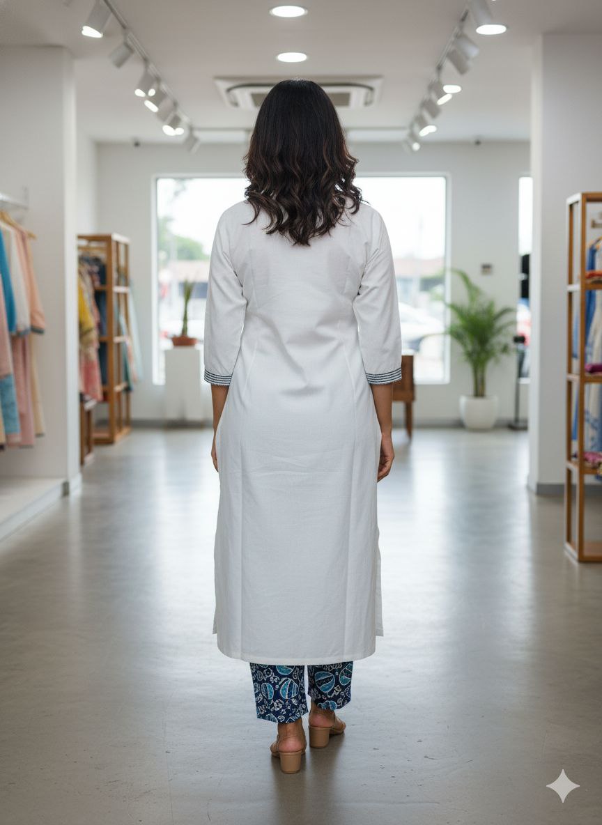 Women White Printed Heavy Designer Cotton Kurta Set