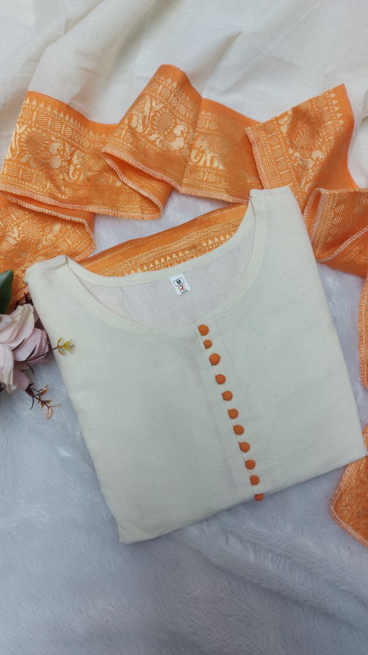 Women Anarkali Chiku Pure Cotton With Dupatta Georgette Silk Dress